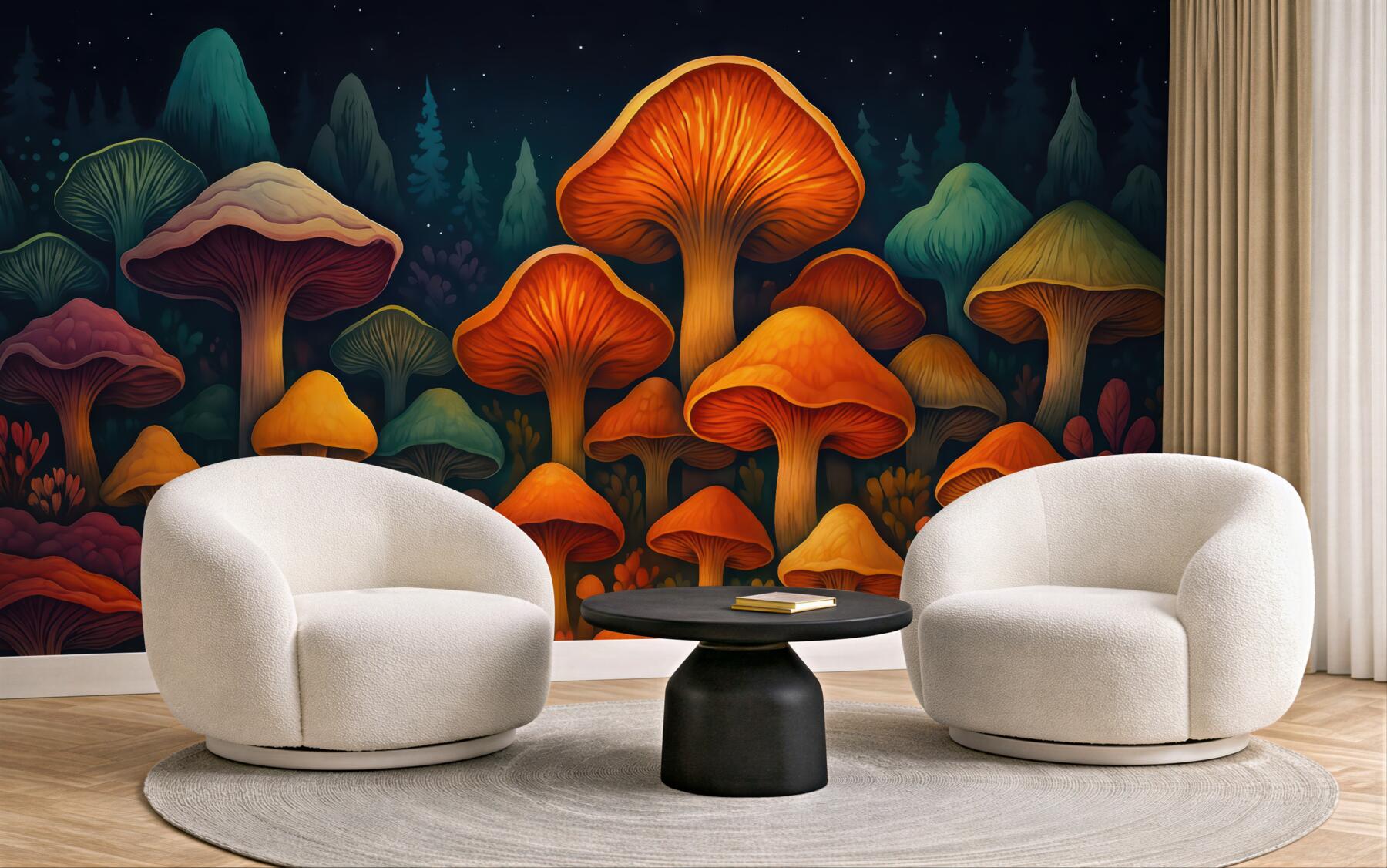 Fototapeta magiczny las świetlistych grzybów nocą