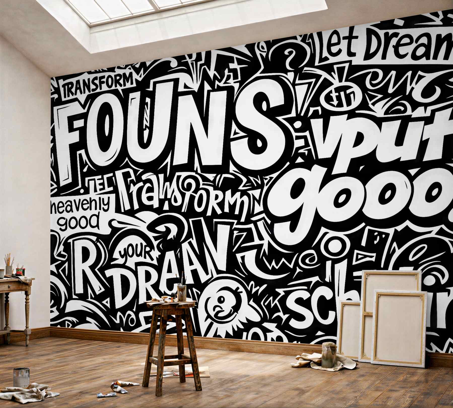 Fototapeta czarno-biały kolaż typograficzny