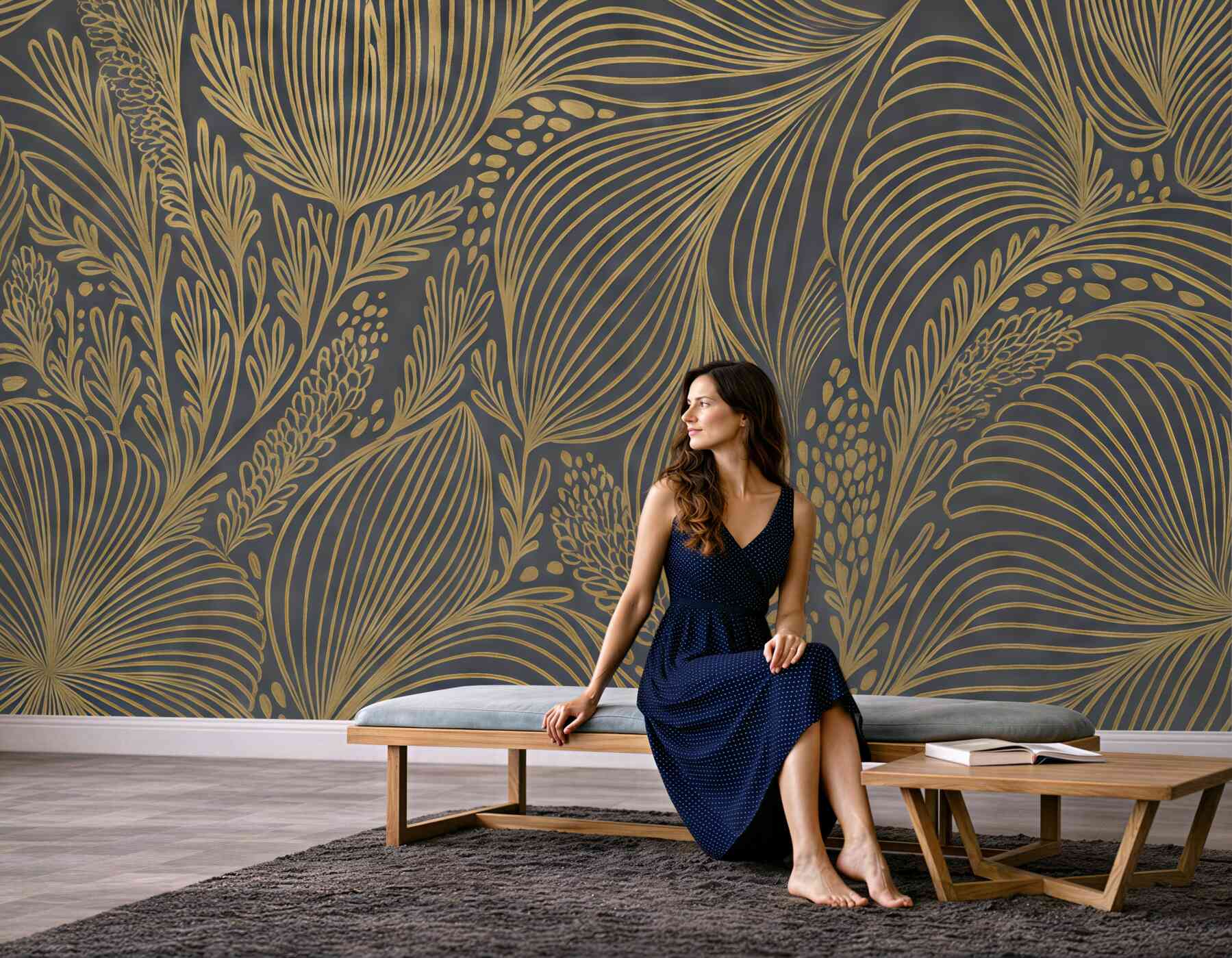 Fototapeta złote liście w art déco