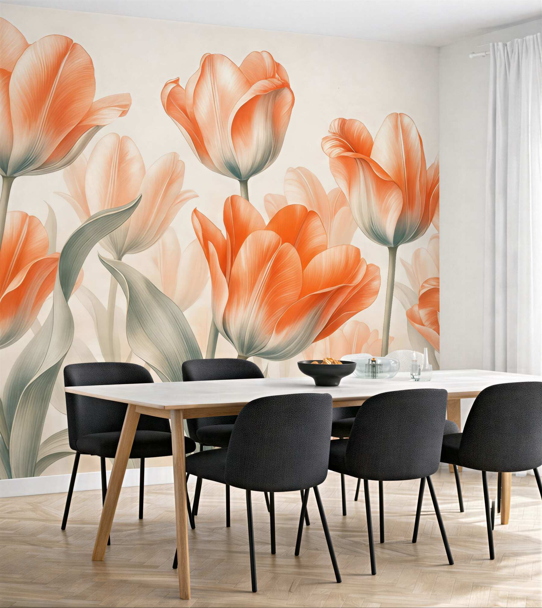 Fototapeta koralowe tulipany w pastelowym blasku