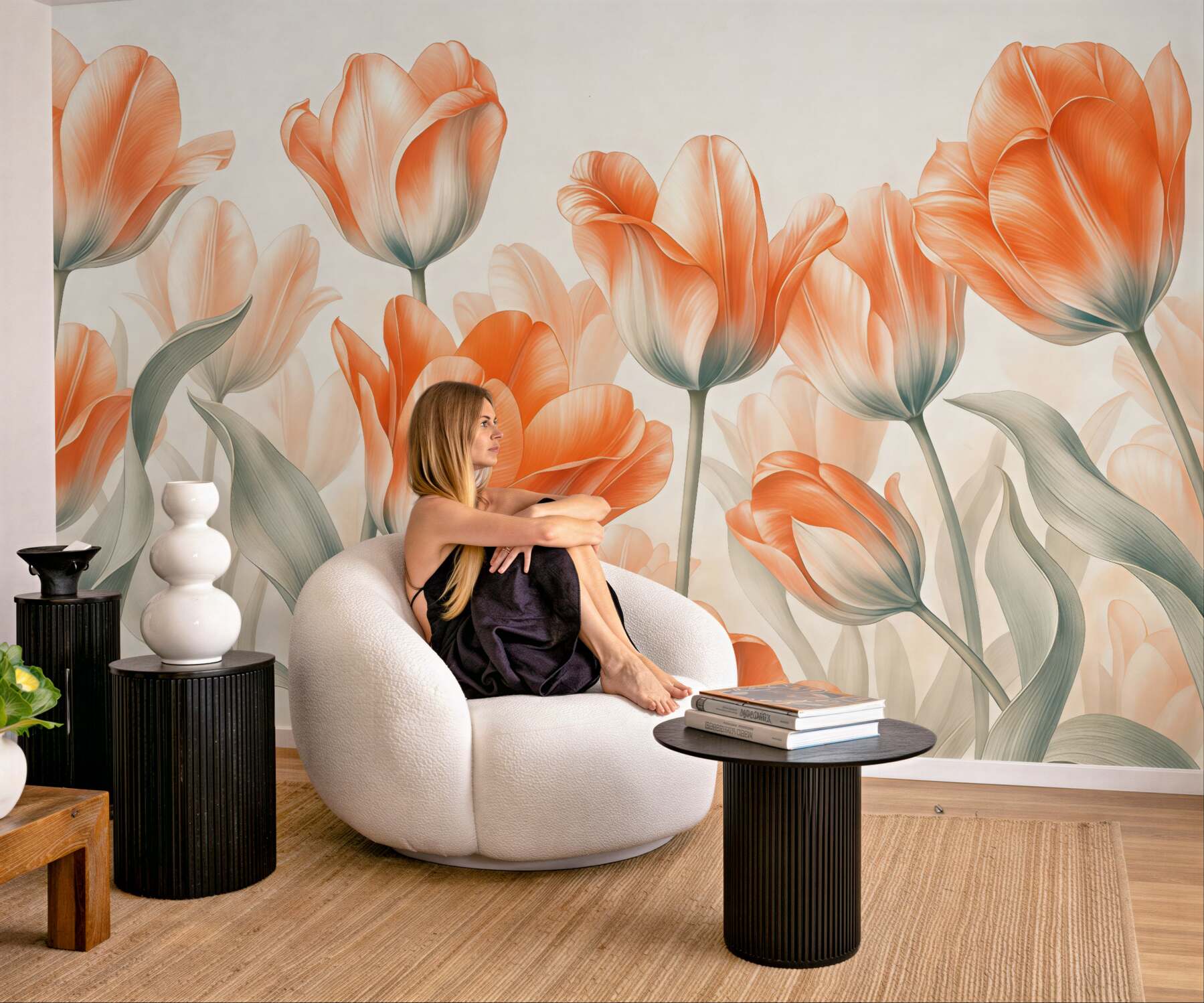 Fototapeta koralowe tulipany w pastelowym blasku