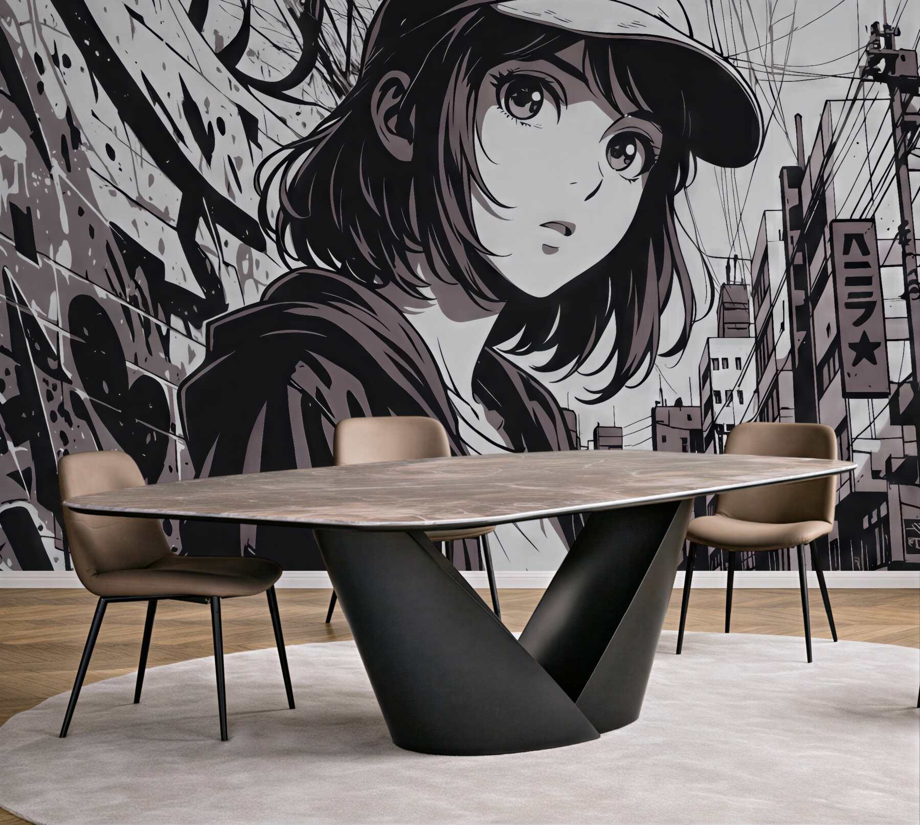 Fototapeta miejska manga z tajemniczą dziewczyną