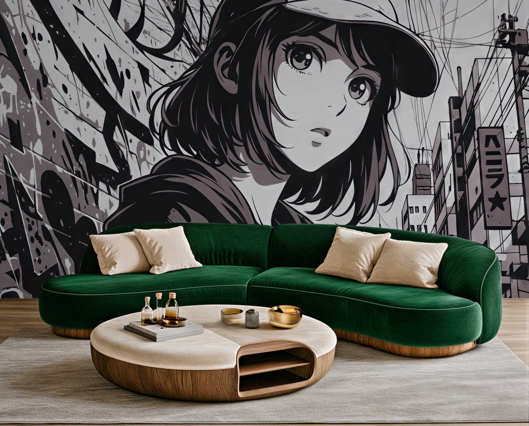Fototapeta miejska manga z tajemniczą dziewczyną