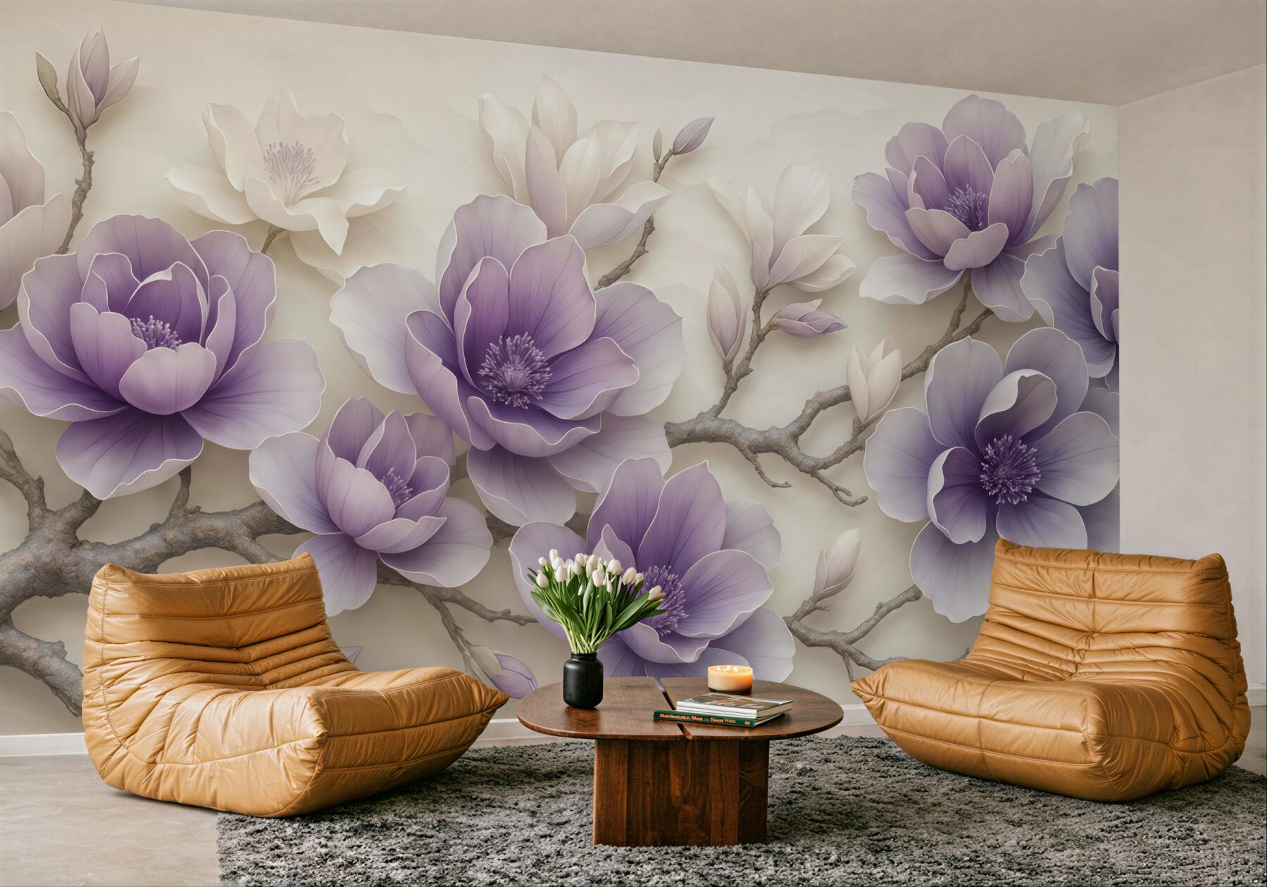 Fototapeta lawendowe magnolie na delikatnych gałęziach