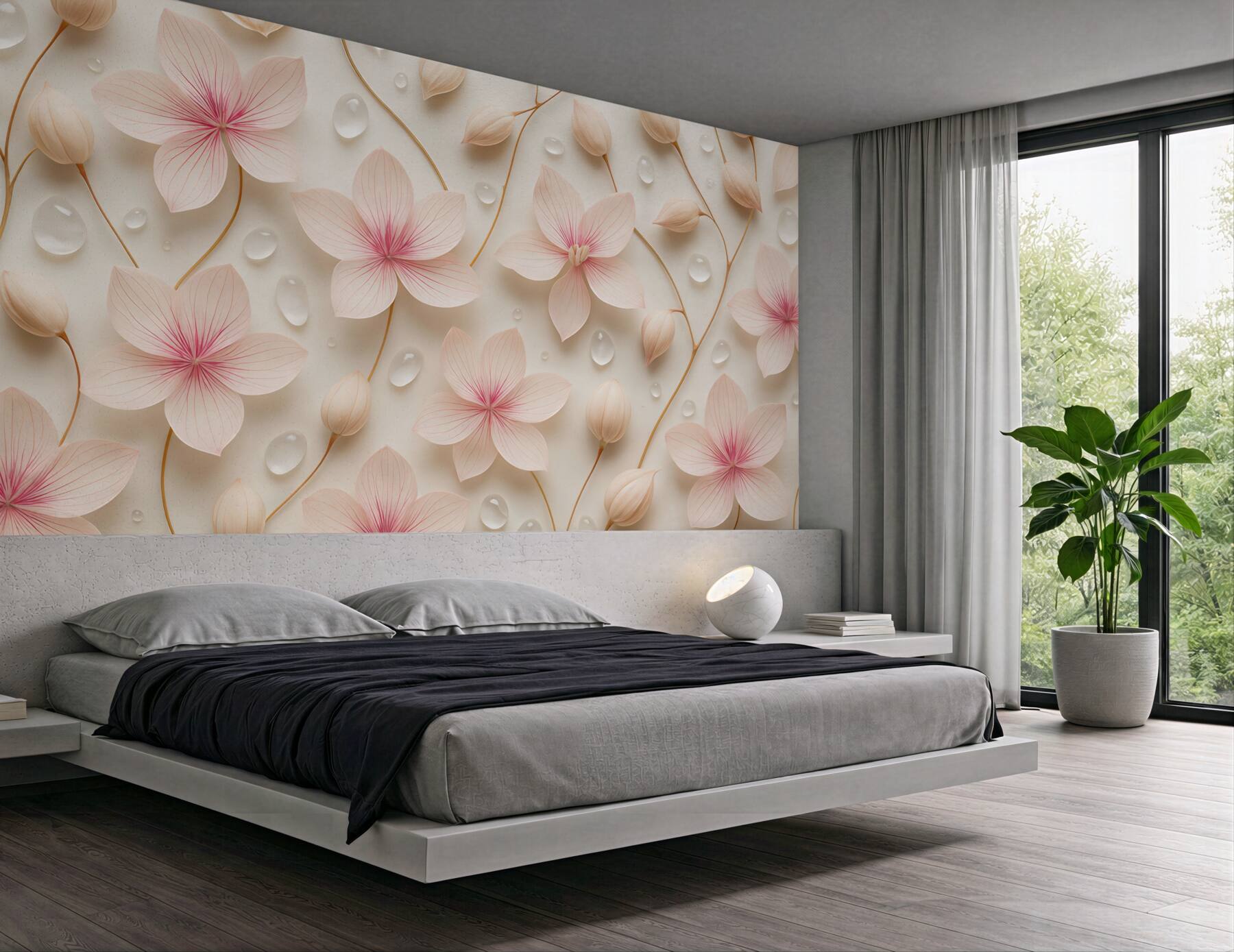 Fototapeta pudrowe kwiaty z kroplami rosy