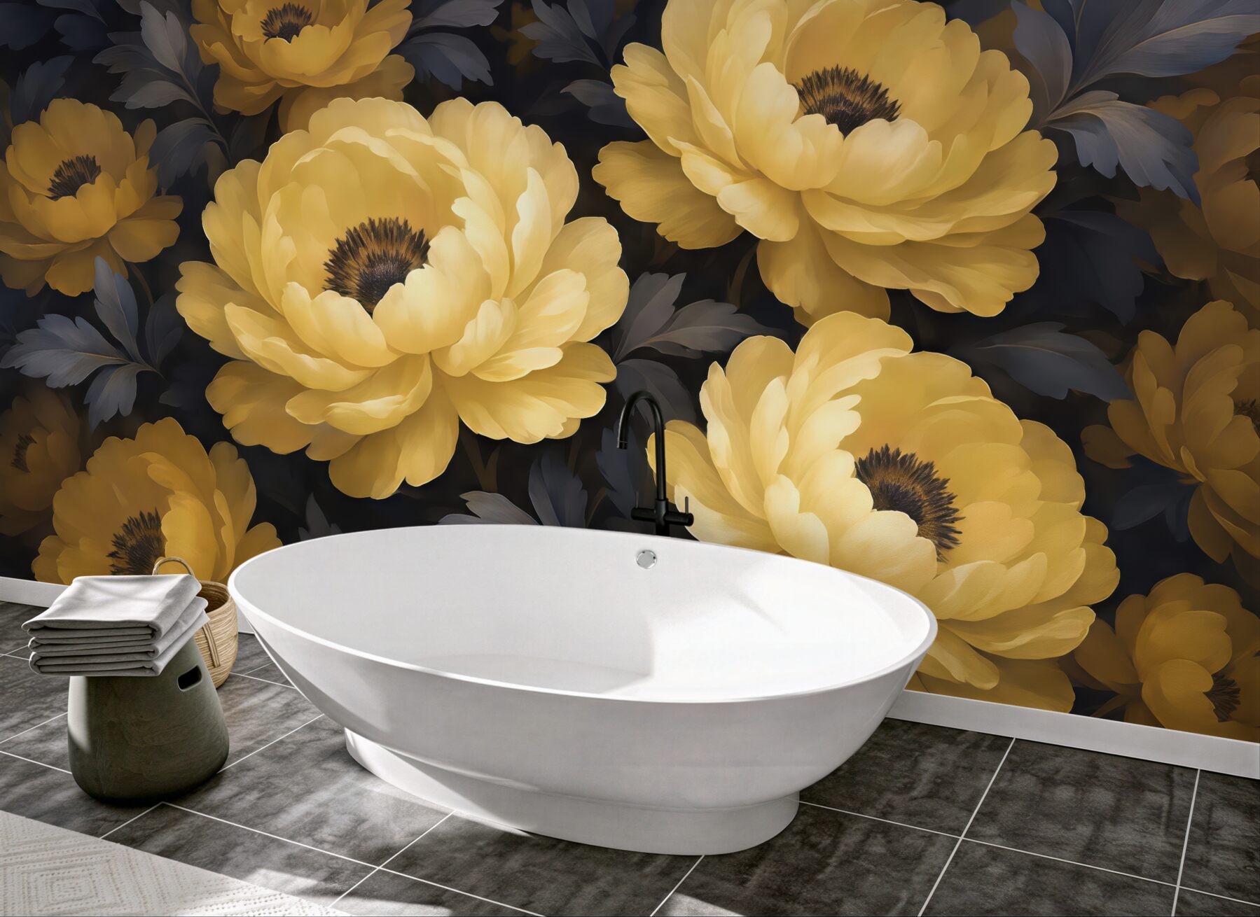 Fototapeta złote piwonie na ciemnym tle