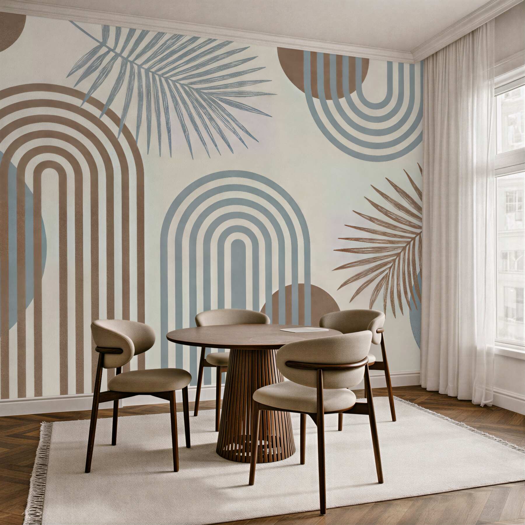 Fototapeta geometryczne łuki z palmowymi liśćmi