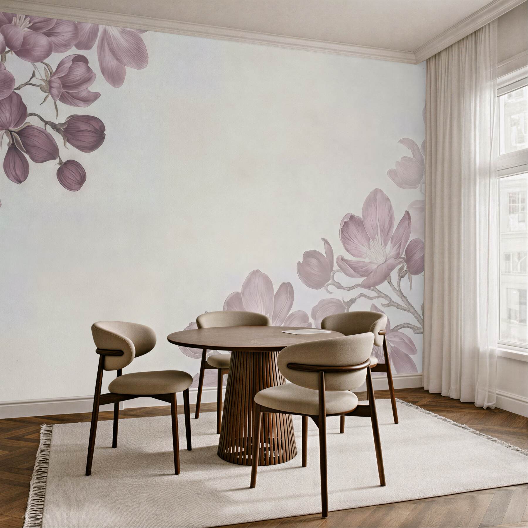 Fototapeta pudrowe magnolie na jasnym tle