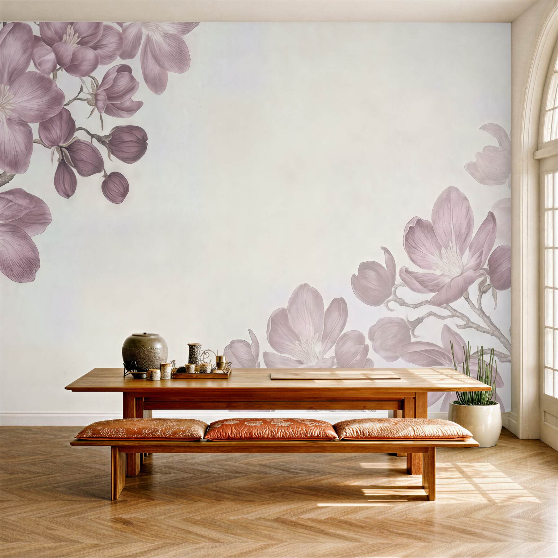 Fototapeta pudrowe magnolie na jasnym tle