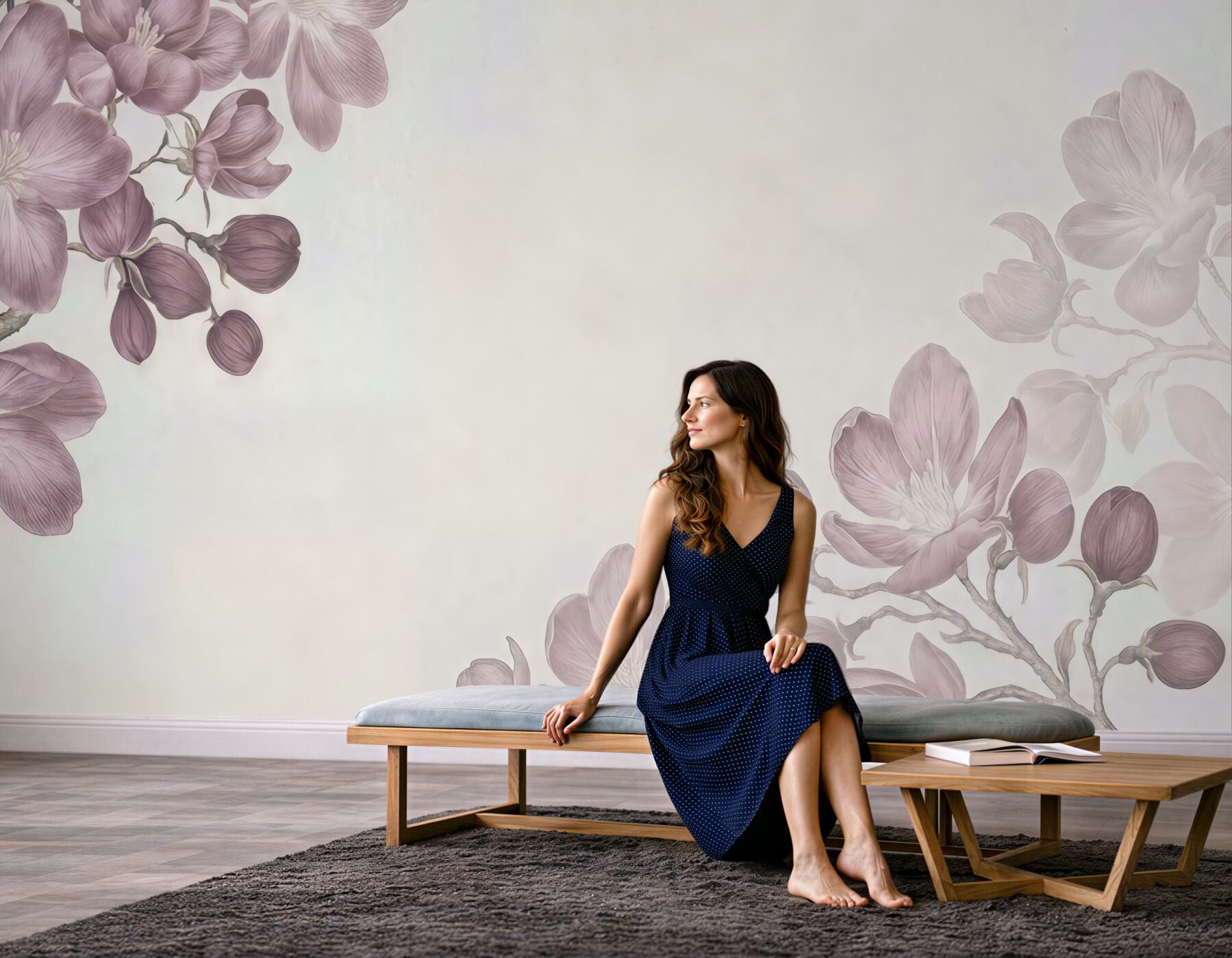 Fototapeta pudrowe magnolie na jasnym tle