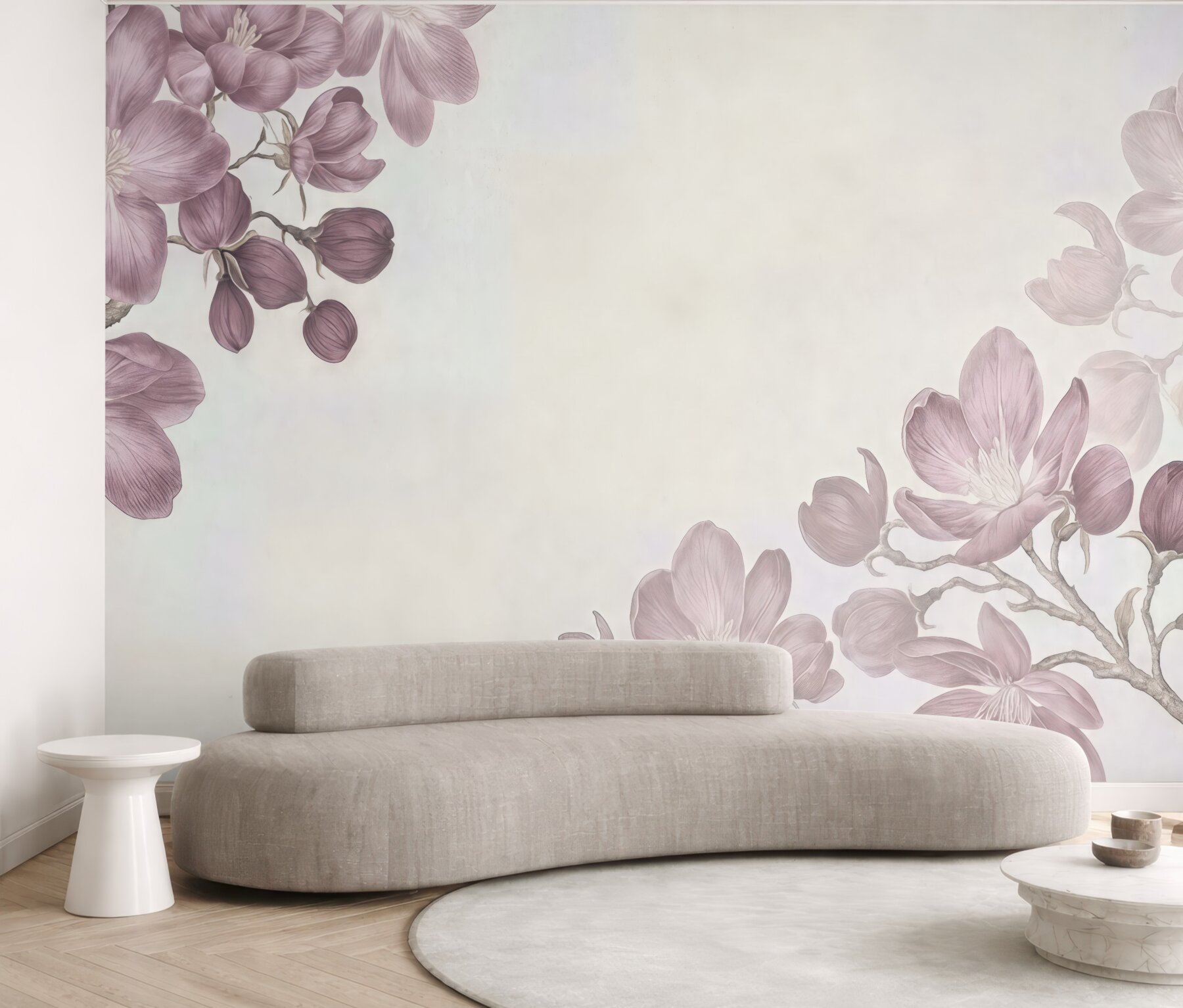 Fototapeta pudrowe magnolie na jasnym tle