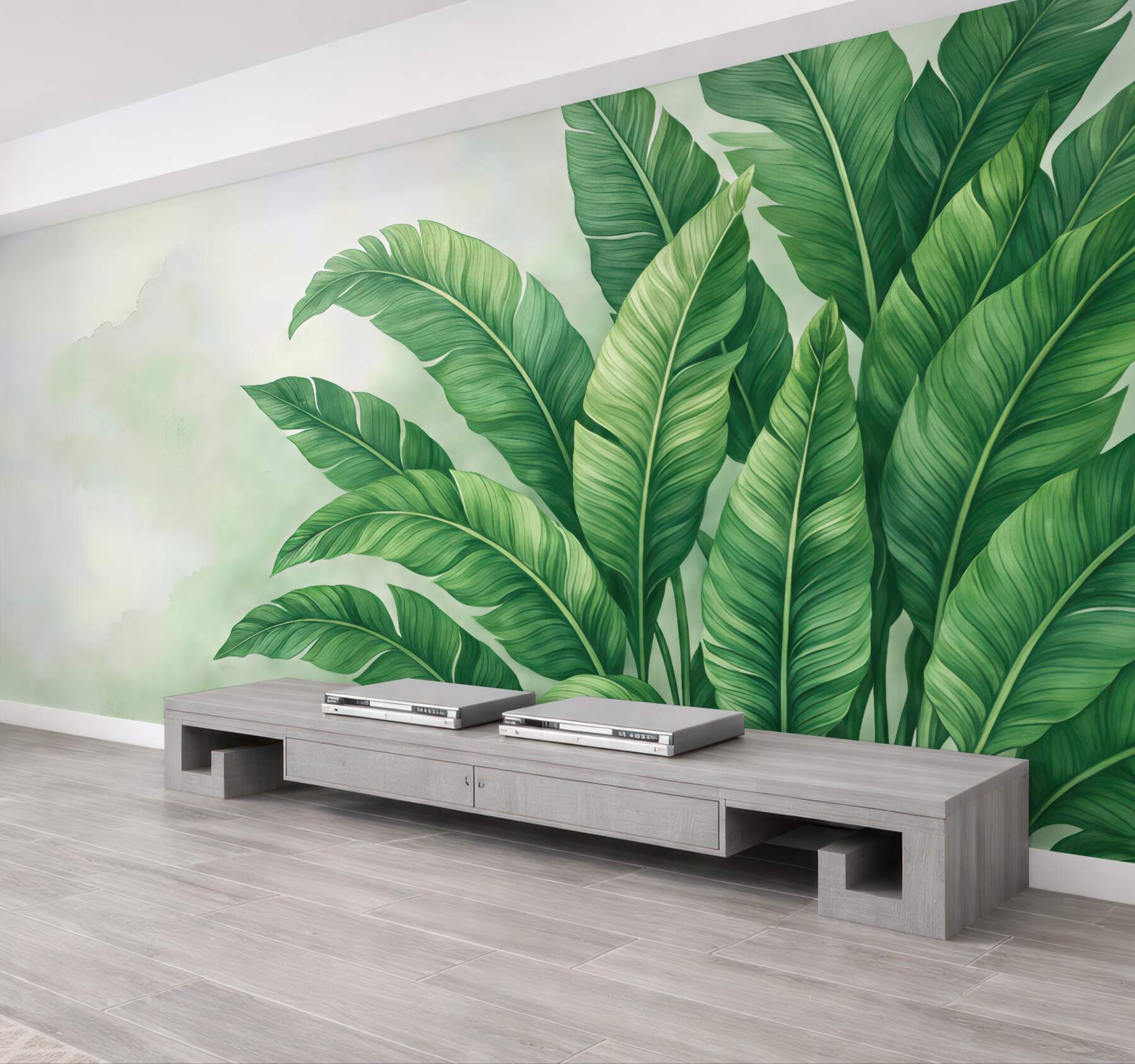 Fototapeta tropikalne liście w delikatnej zieleni