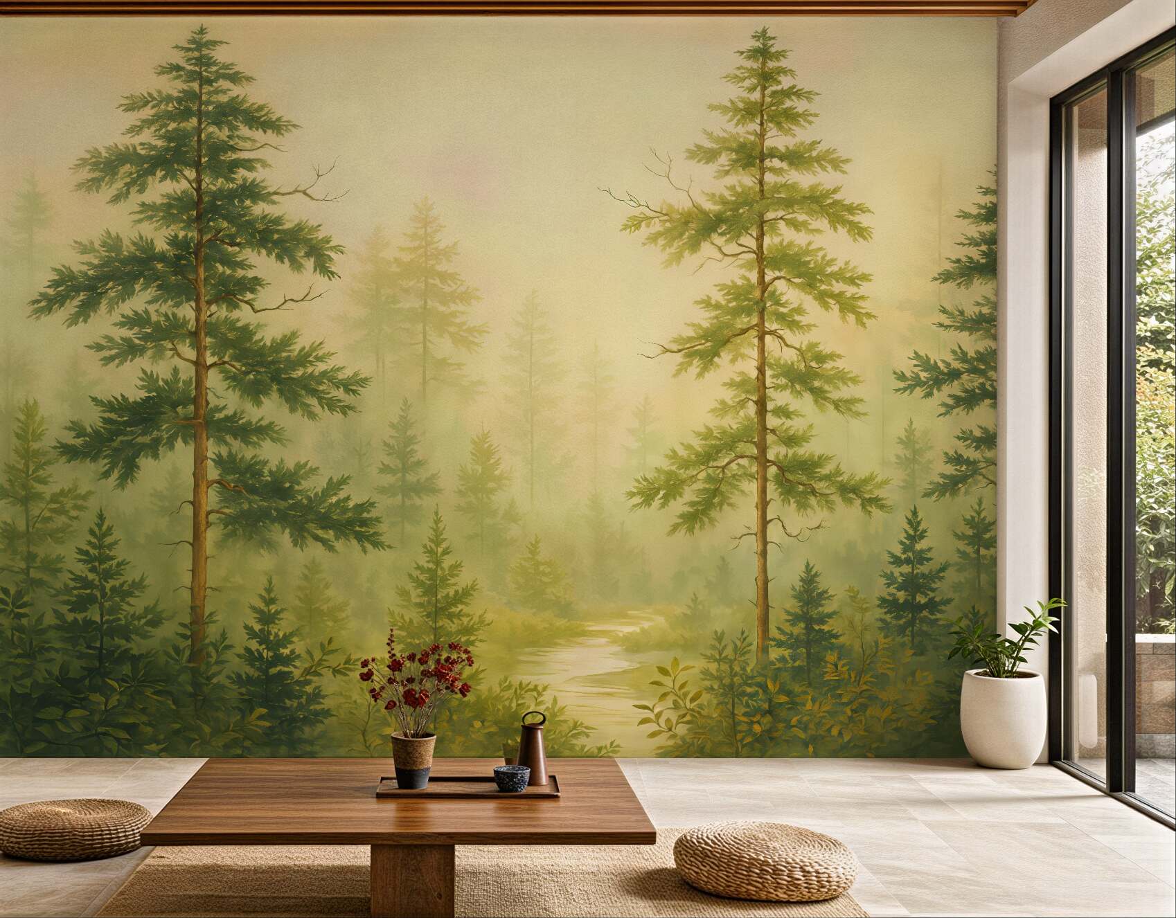 Fototapeta mglisty las z leśną ścieżką
