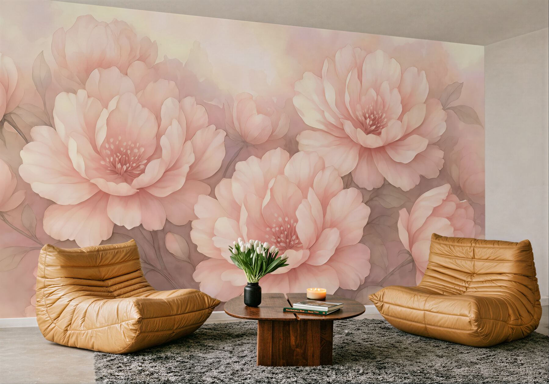 Fototapeta pudrowe peonie w romantycznej mgiełce