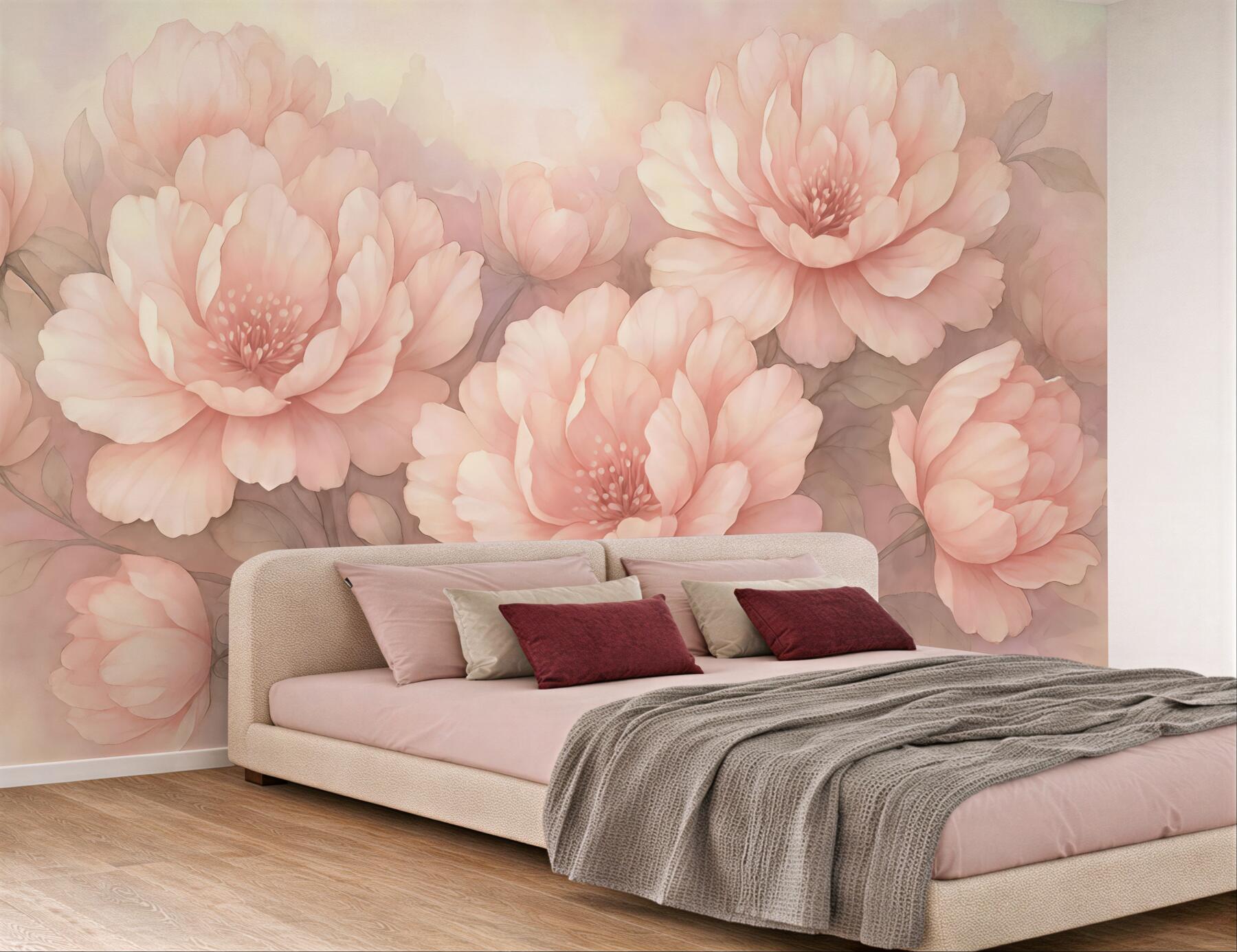 Fototapeta pudrowe peonie w romantycznej mgiełce