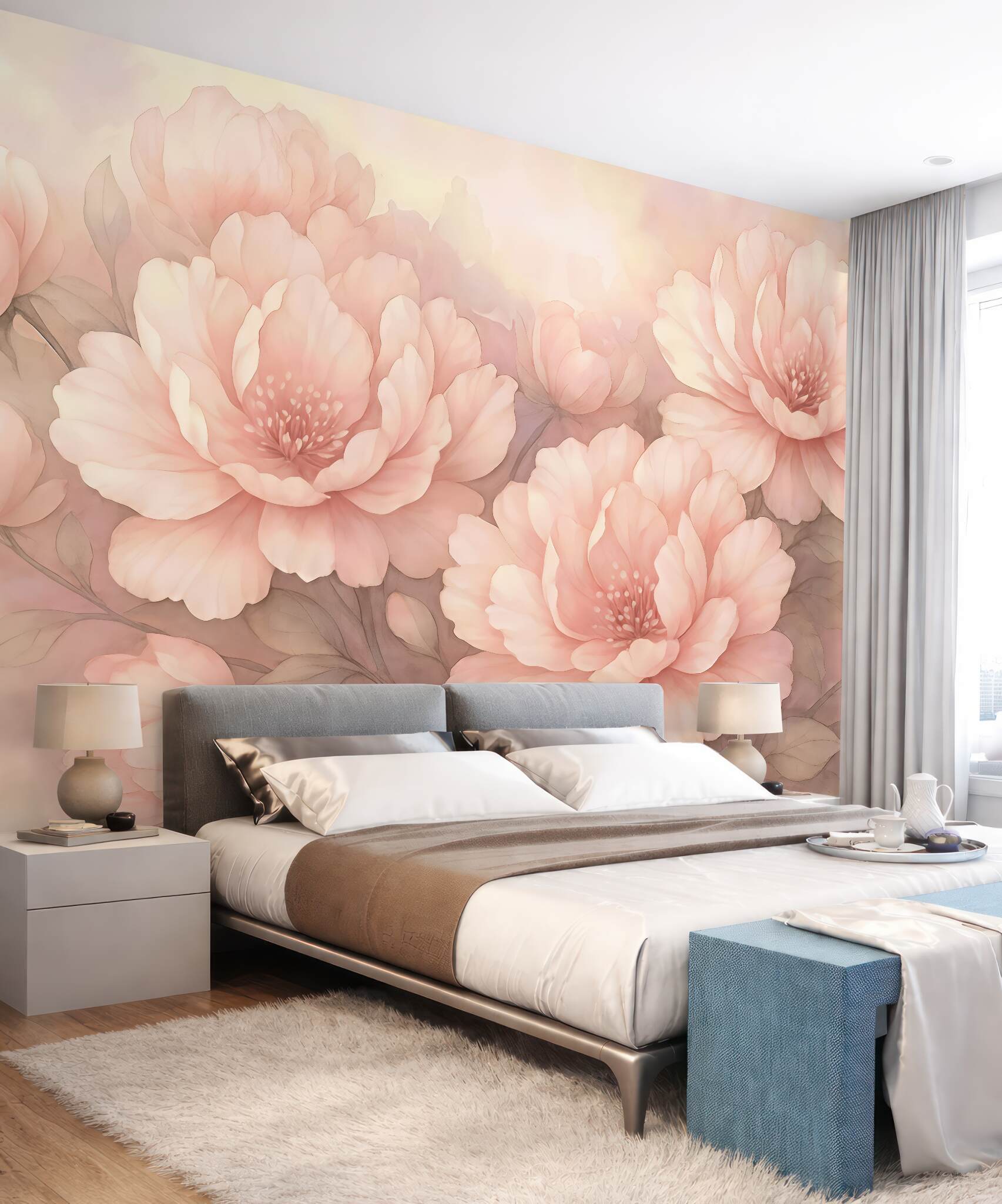 Fototapeta pudrowe peonie w romantycznej mgiełce