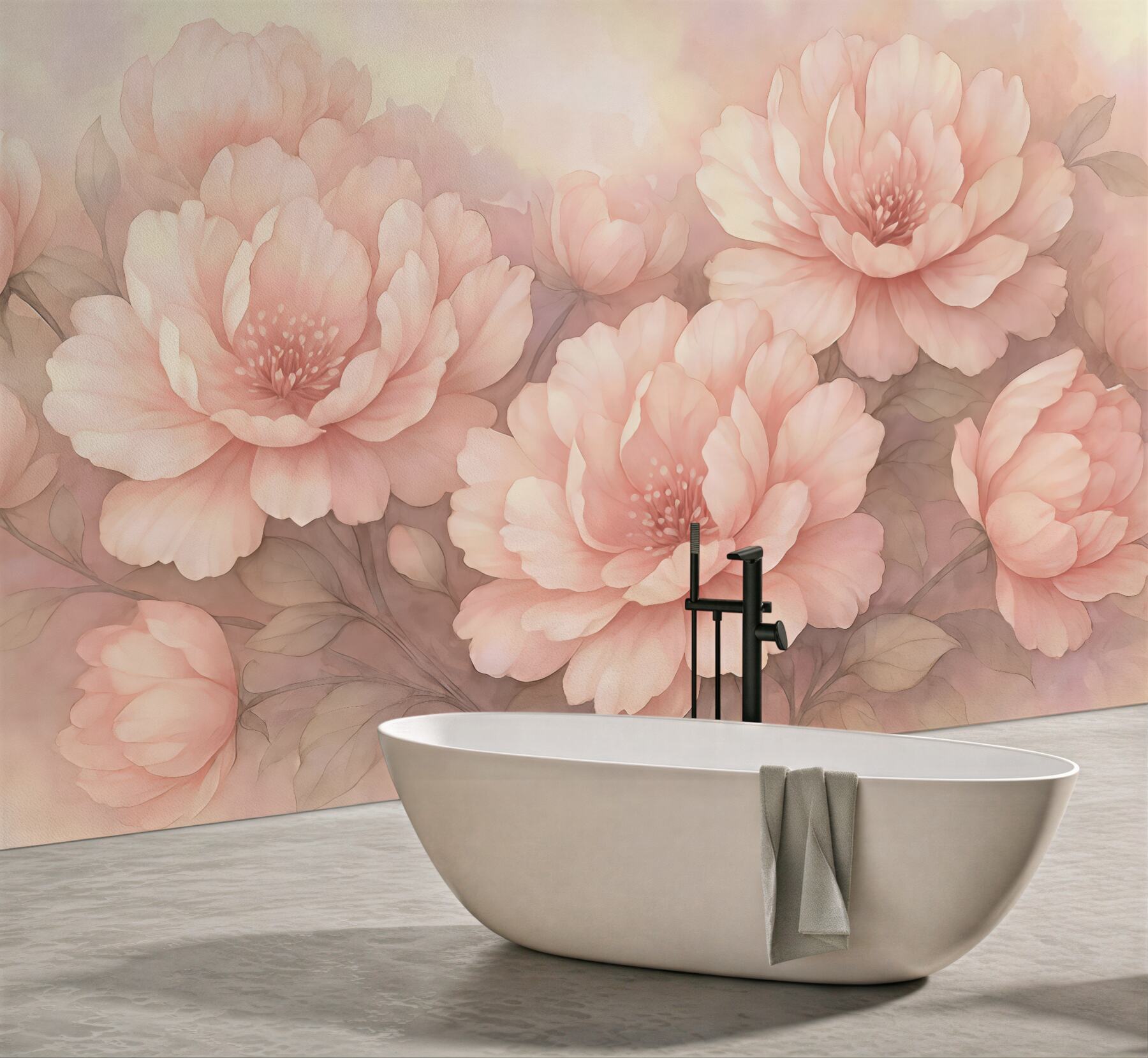 Fototapeta pudrowe peonie w romantycznej mgiełce