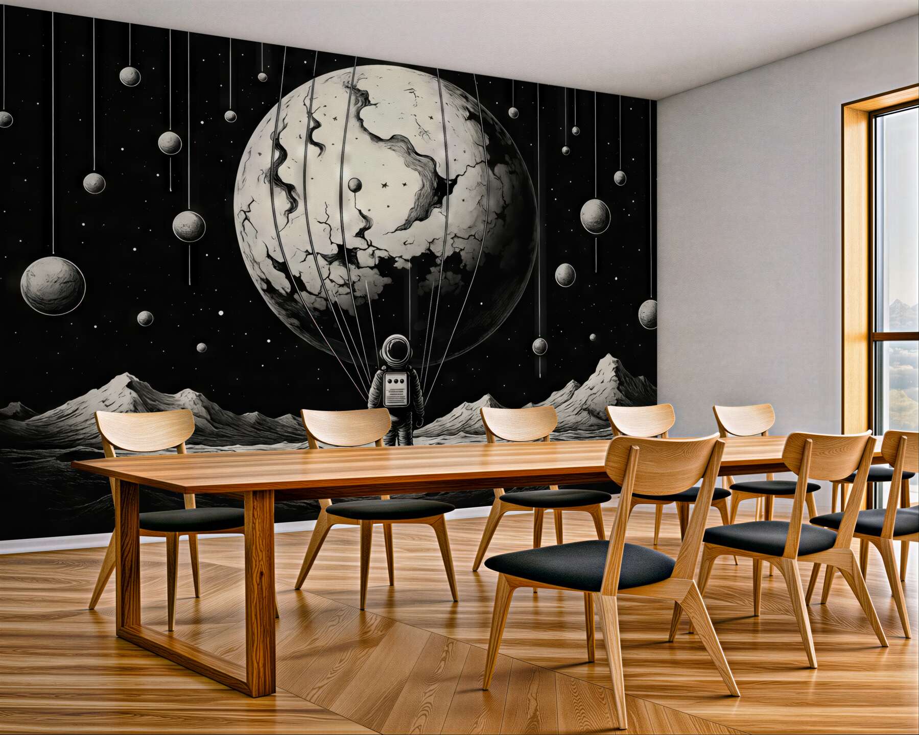 Fototapeta surrealistyczny kosmos z astronautą i planetą