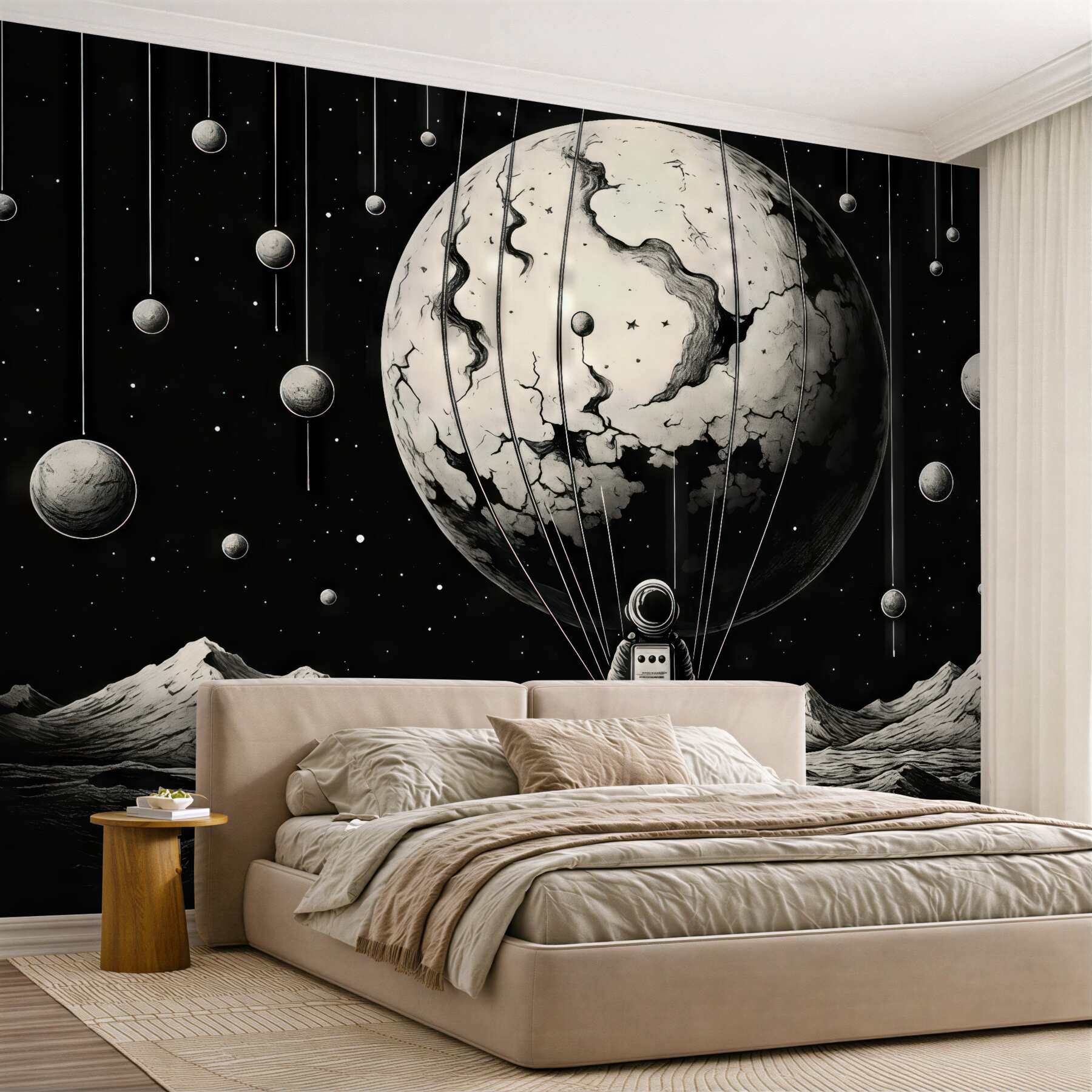 Fototapeta surrealistyczny kosmos z astronautą i planetą