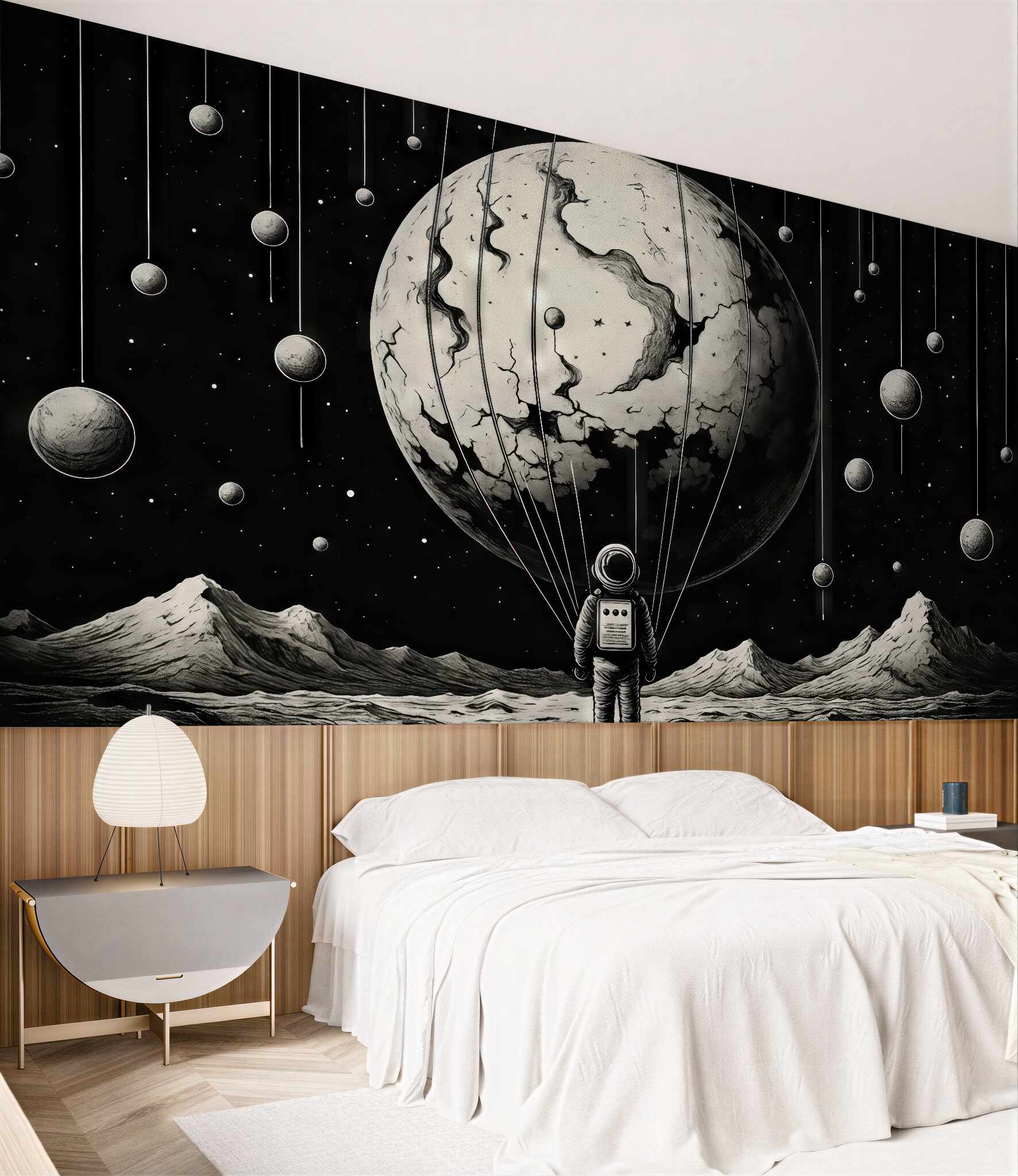 Fototapeta surrealistyczny kosmos z astronautą i planetą