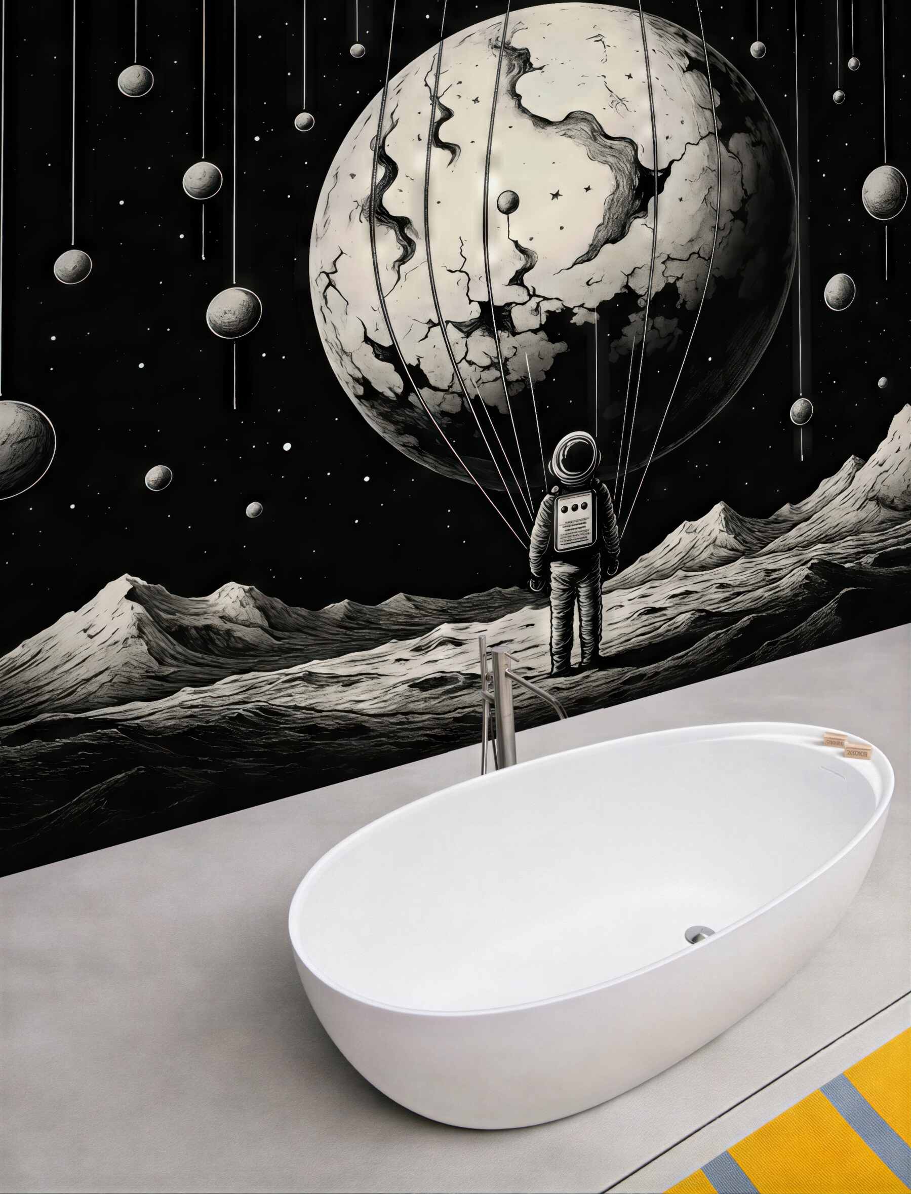 Fototapeta surrealistyczny kosmos z astronautą i planetą