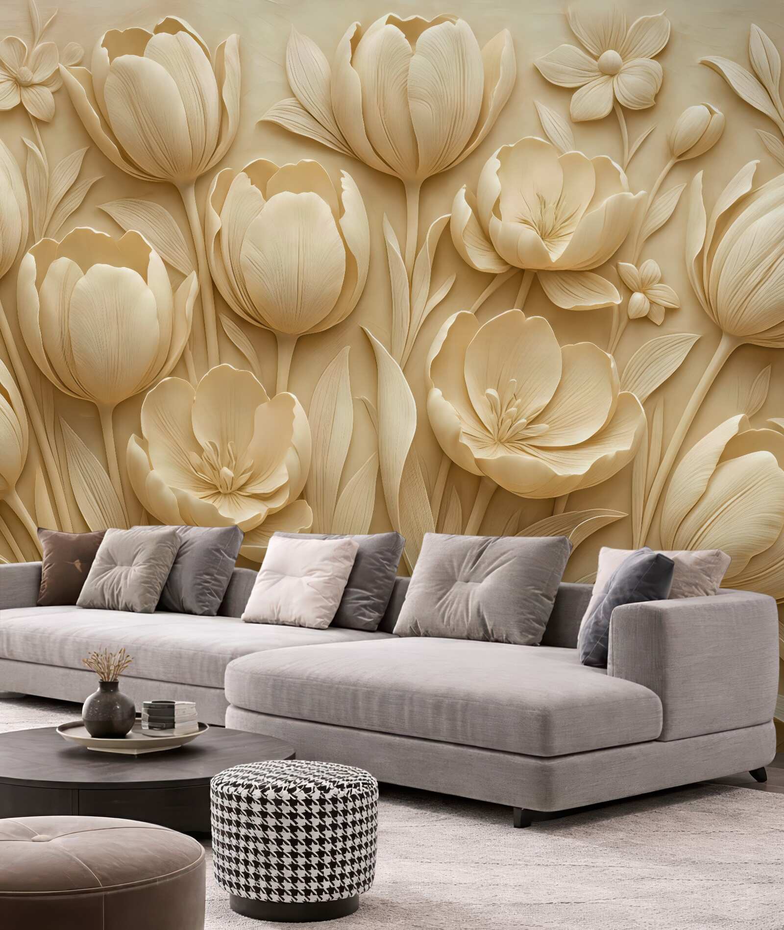 Fototapeta kremowe tulipany w reliefowym stylu