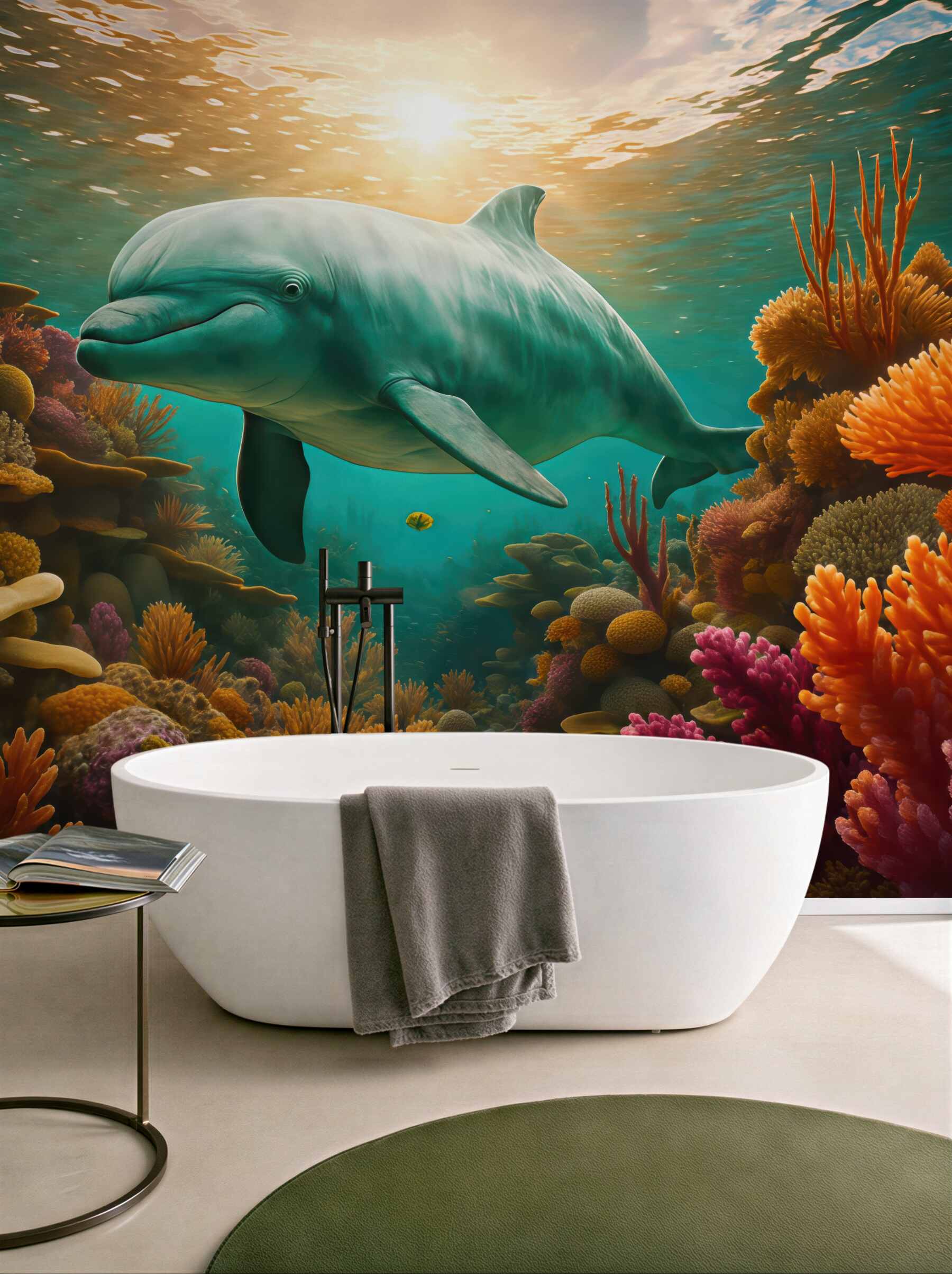 Fototapeta delfin wśród barwnych raf