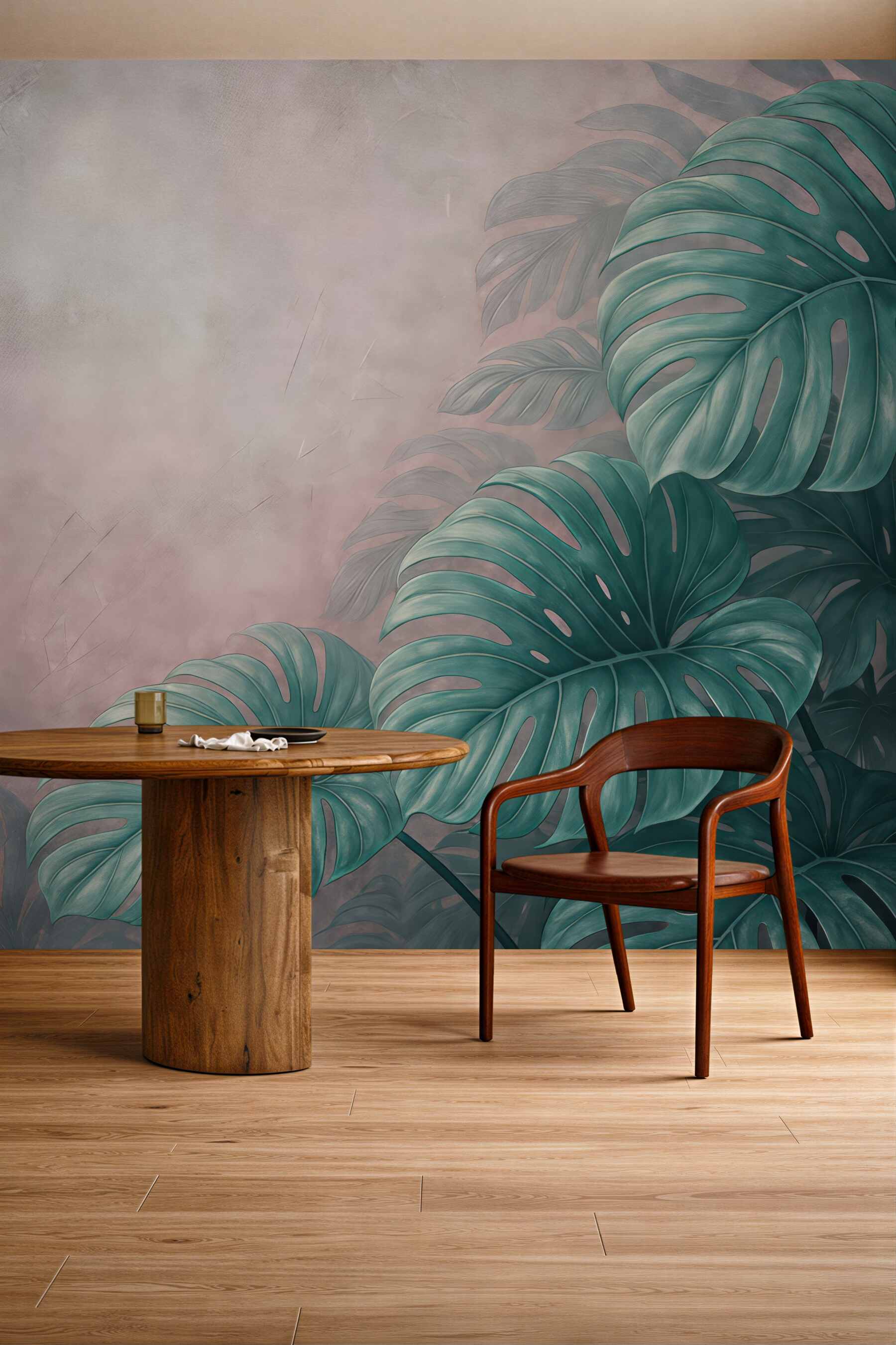 Fototapeta monstera w pudrowym tropikalnym cieniu
