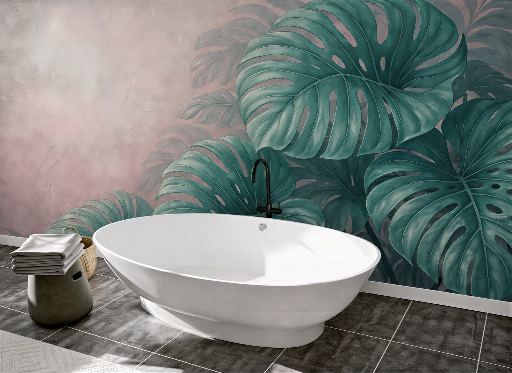 Fototapeta monstera w pudrowym tropikalnym cieniu