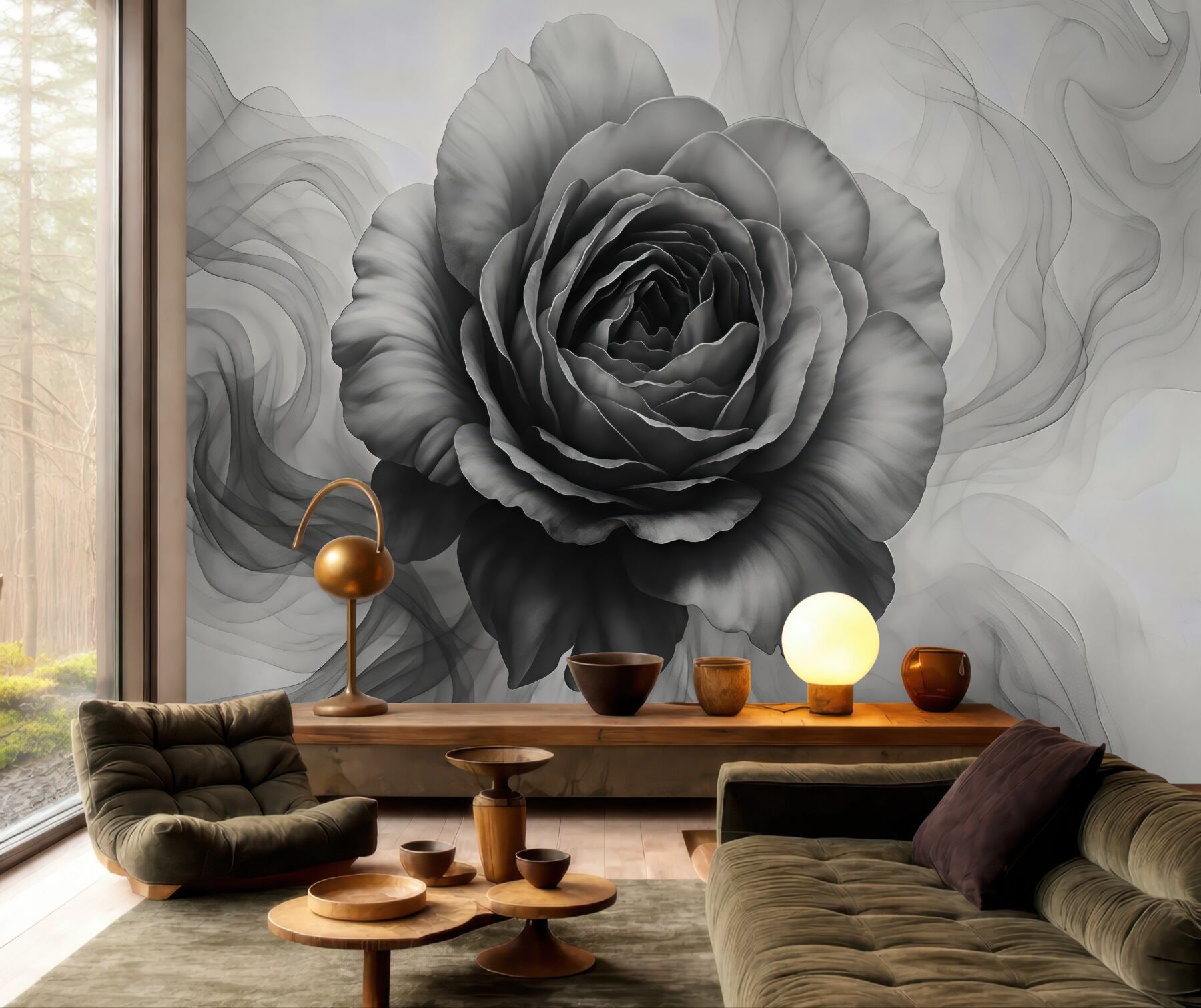 Fototapeta grafitowa róża w mglistym stylu