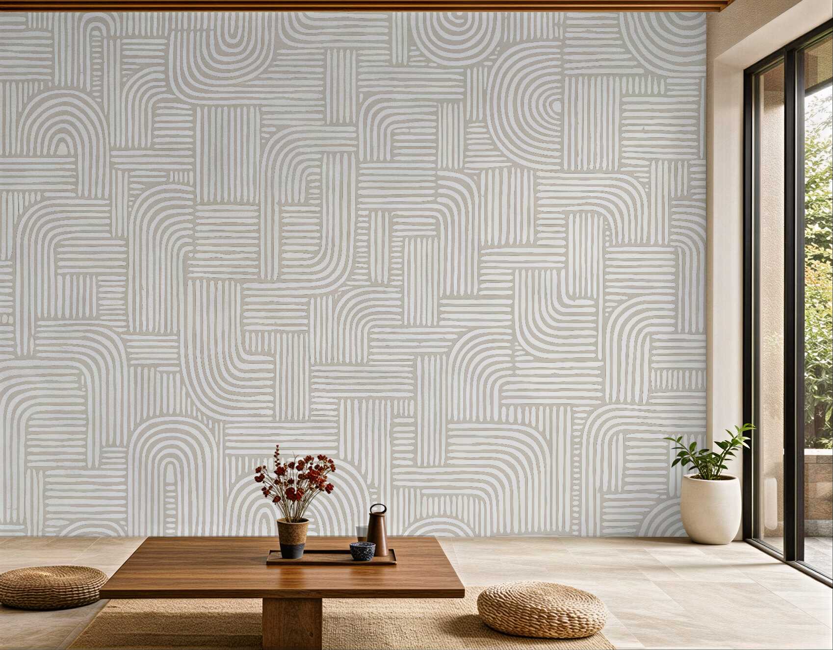 Fototapeta beżowy geometryczny labirynt linii