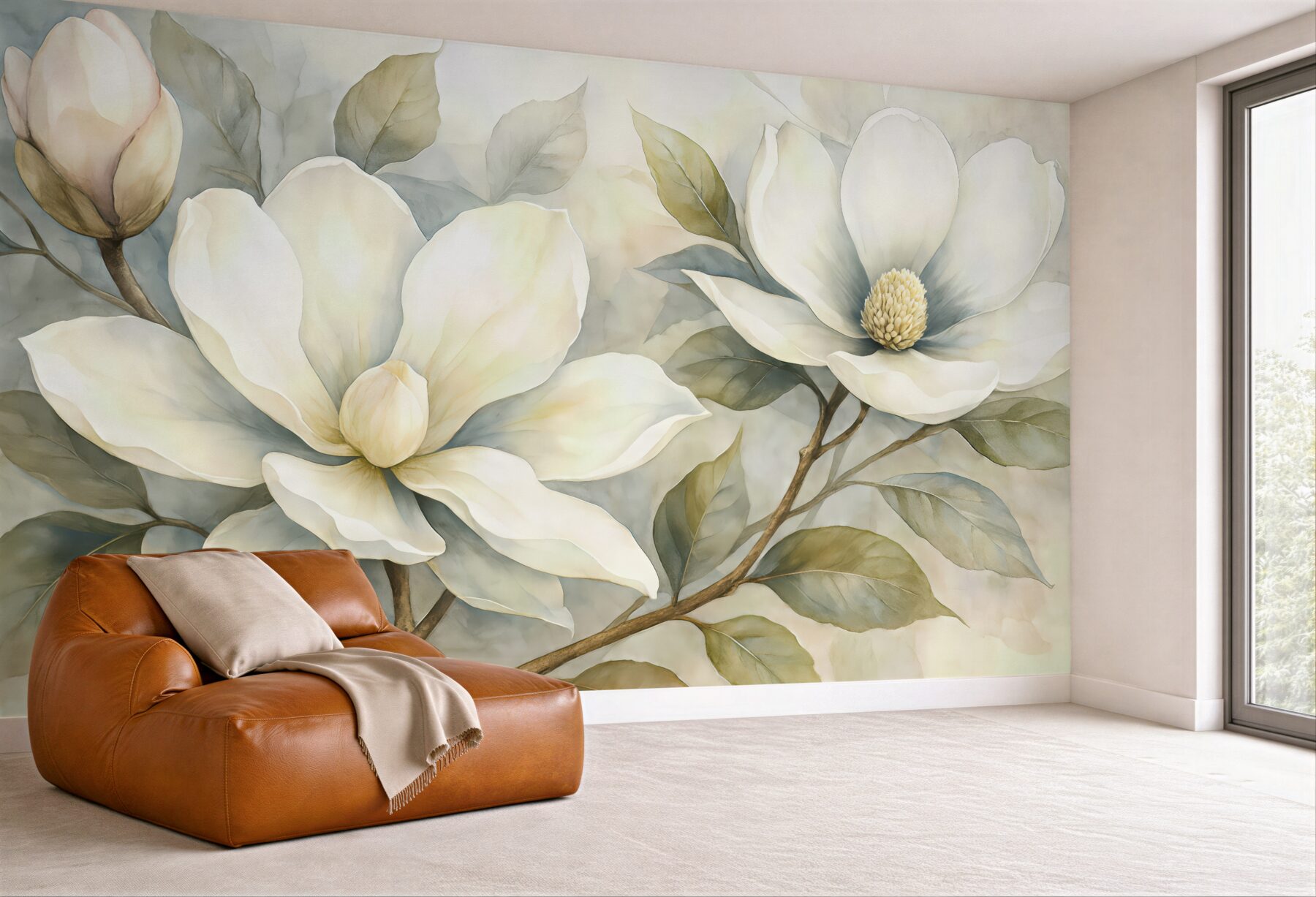 Fototapeta kremowe magnolie w subtelnej mgle