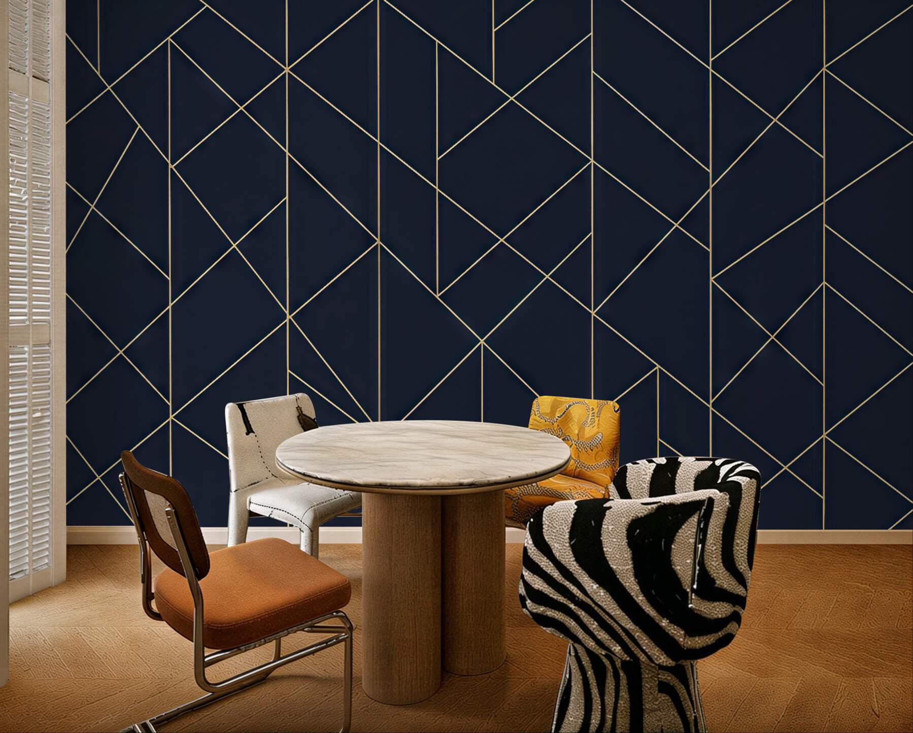 Fototapeta granatowa geometria ze złotą linią