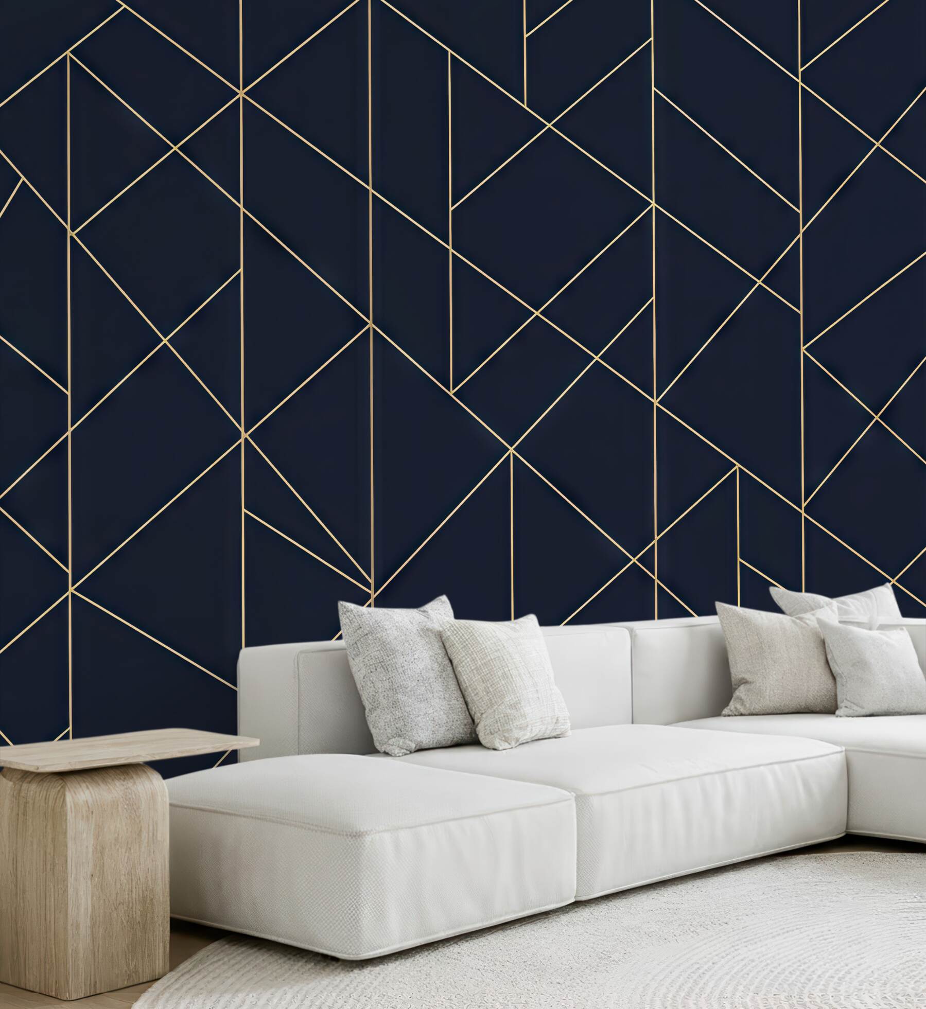 Fototapeta granatowa geometria ze złotą linią