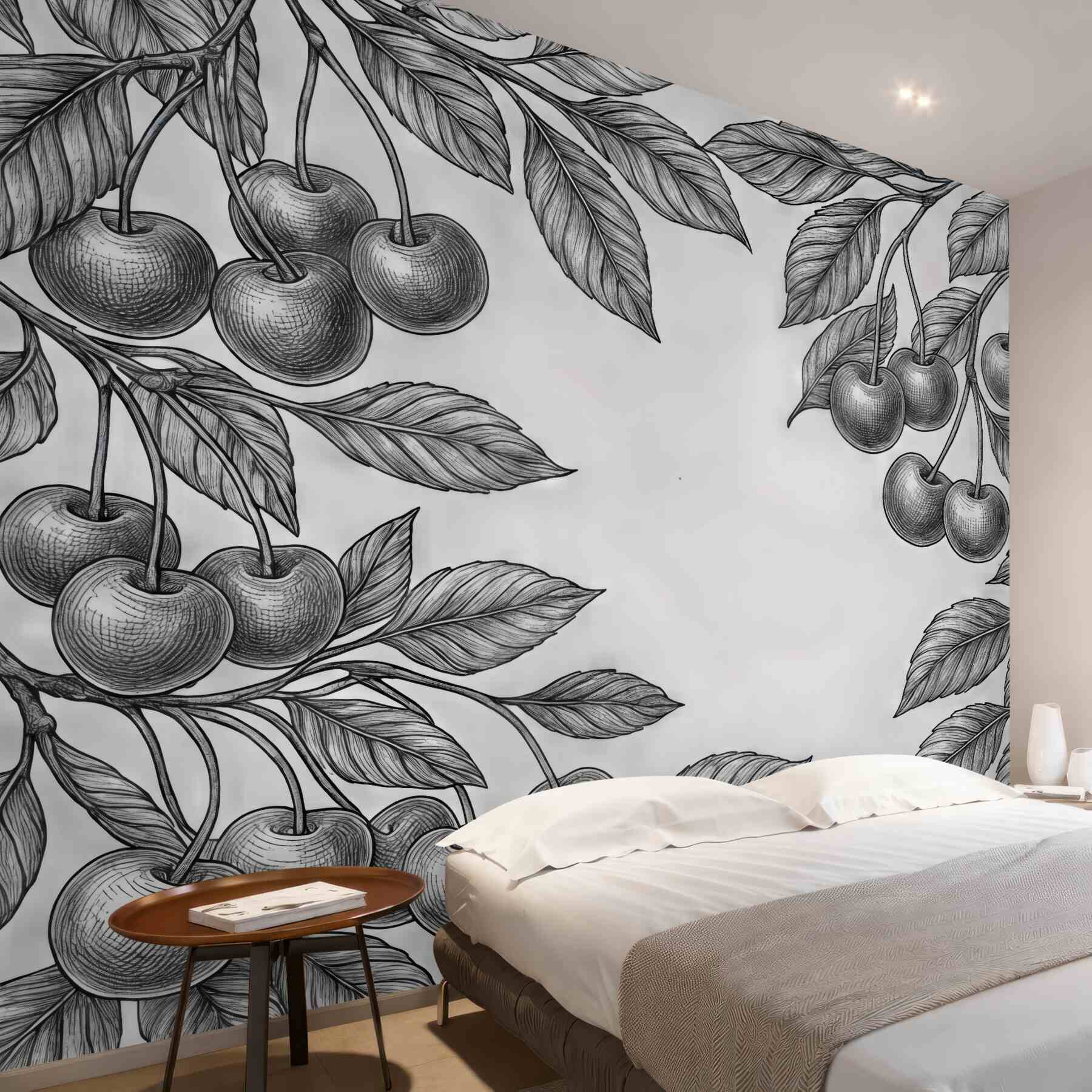 Fototapeta grafitowe wiśnie w botanicznym szkicu
