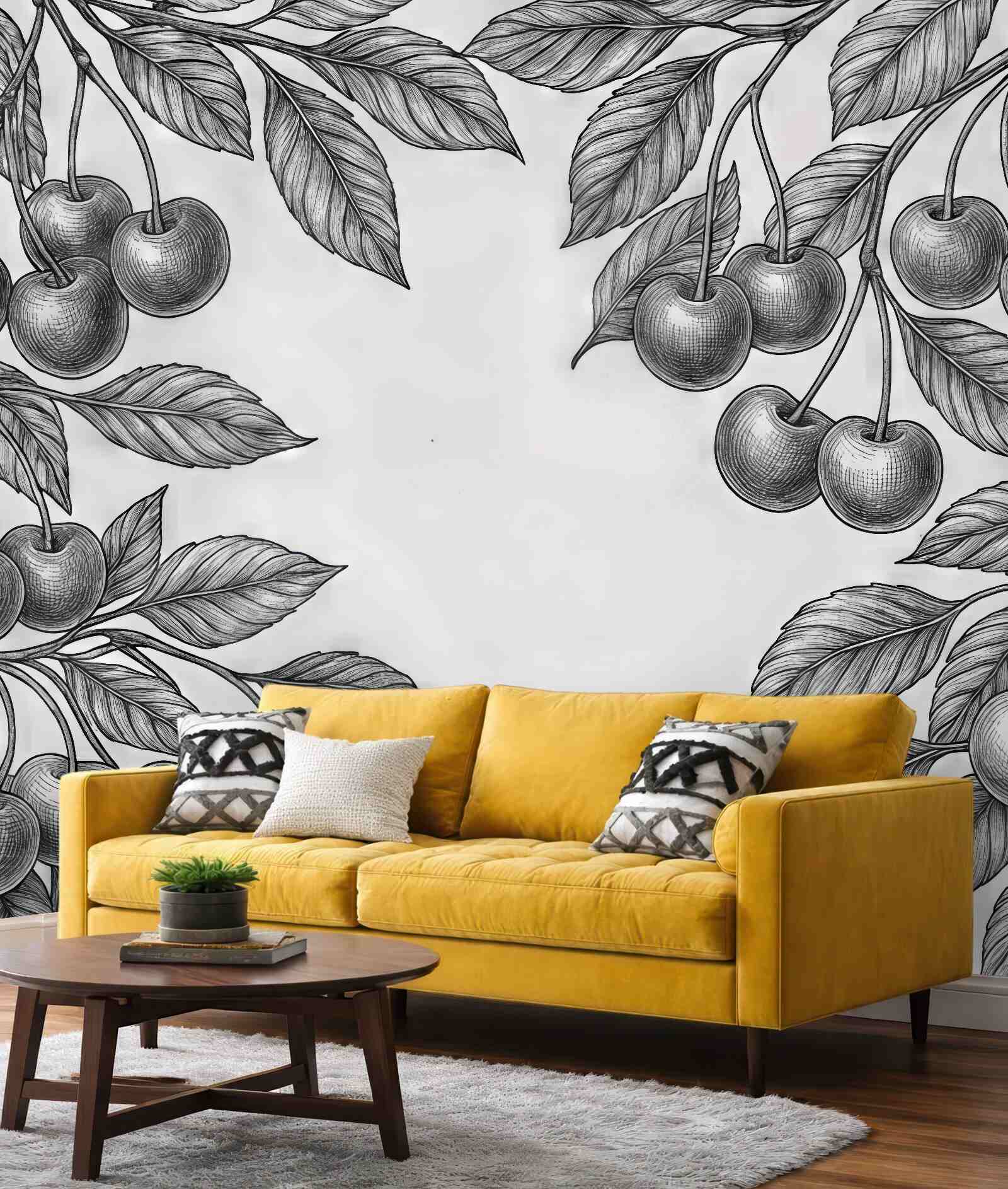Fototapeta grafitowe wiśnie w botanicznym szkicu