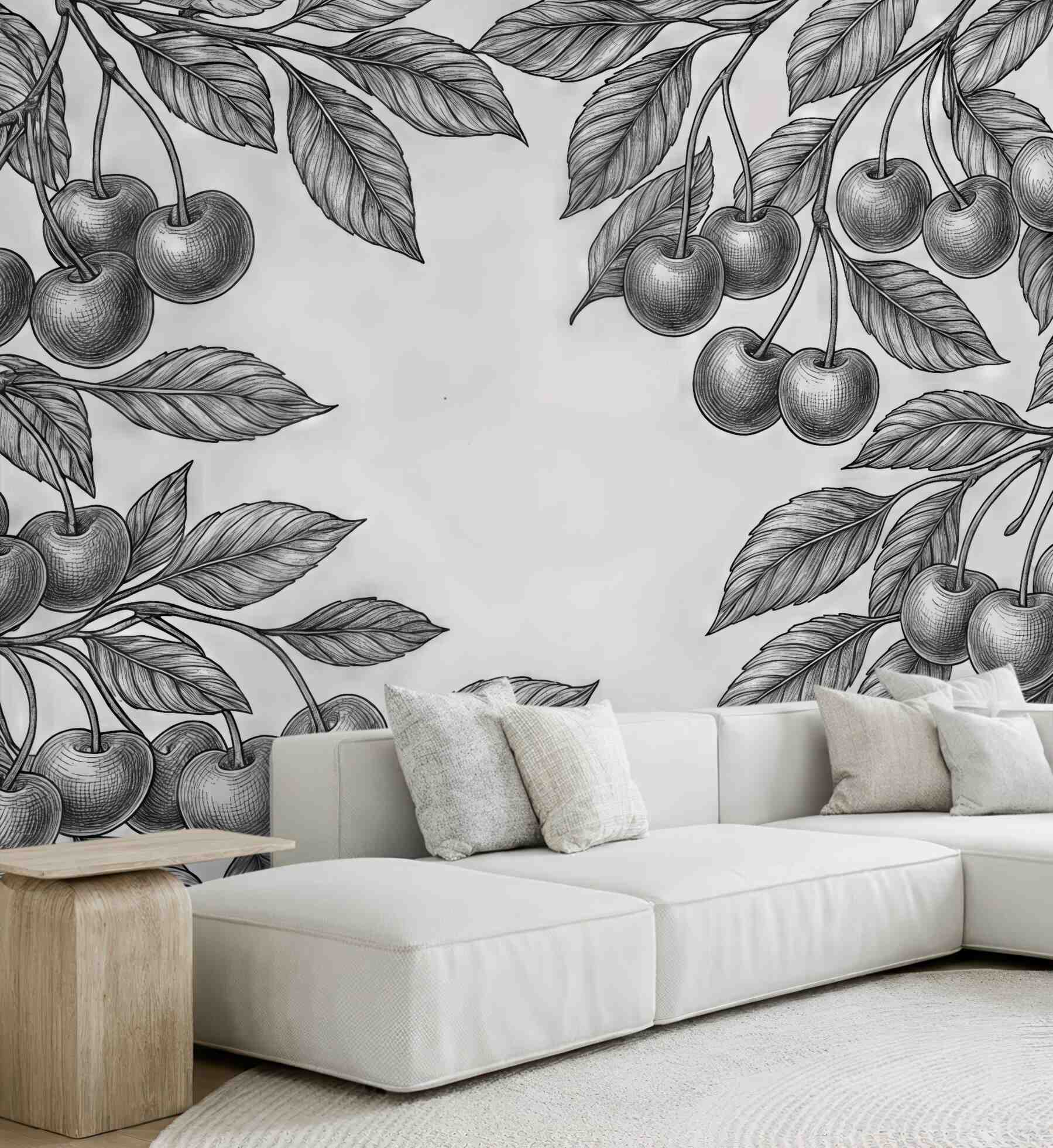 Fototapeta grafitowe wiśnie w botanicznym szkicu