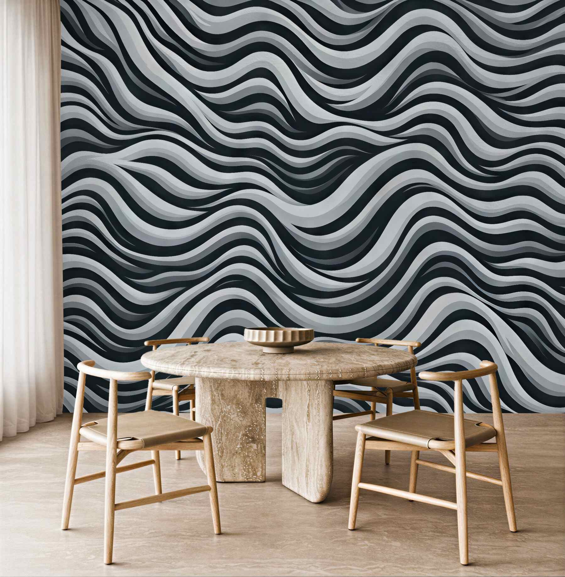 Fototapeta czarno-białe fale w abstrakcyjnym rytmie