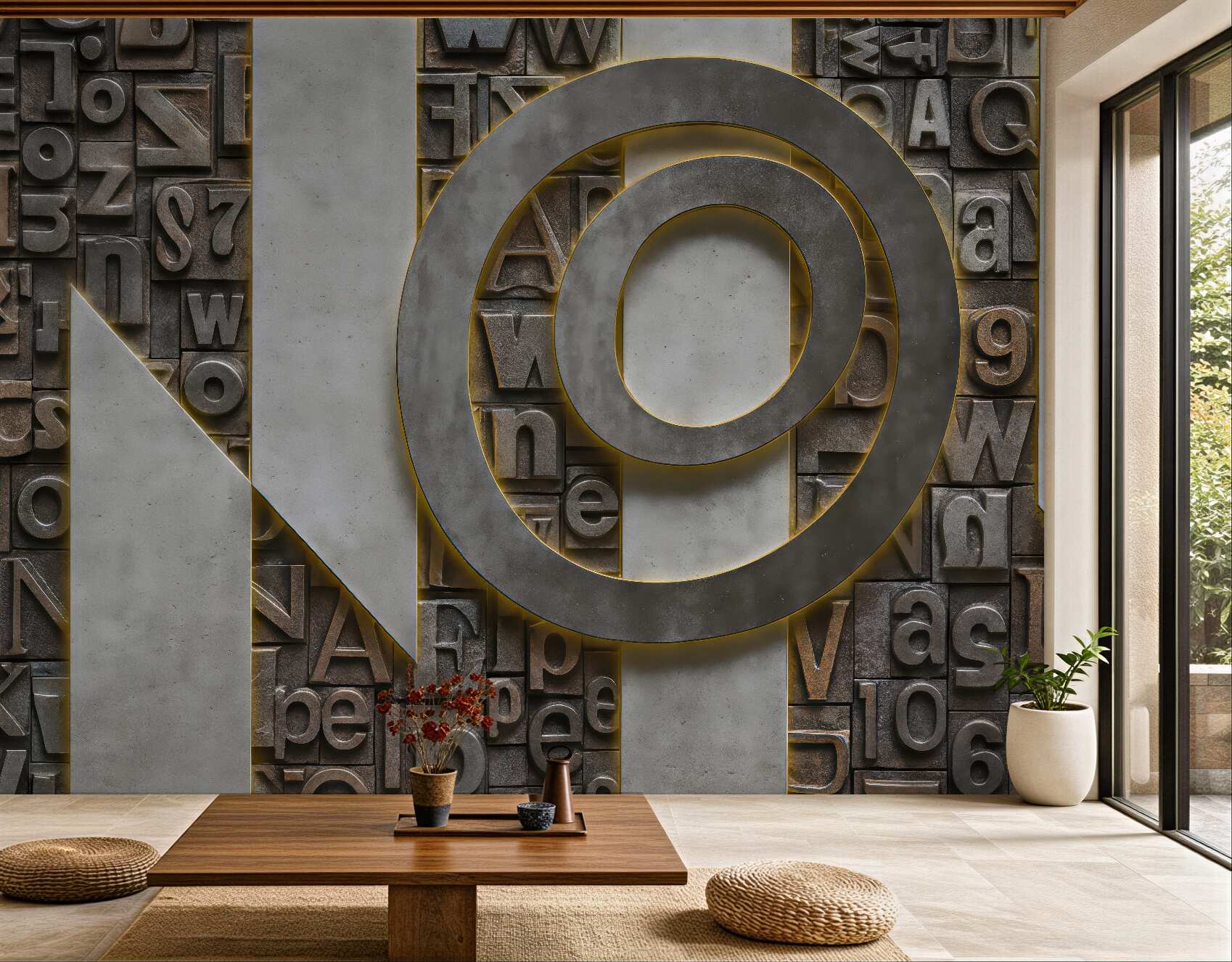 Fototapeta industrialna typografia z geometrycznym akcentem