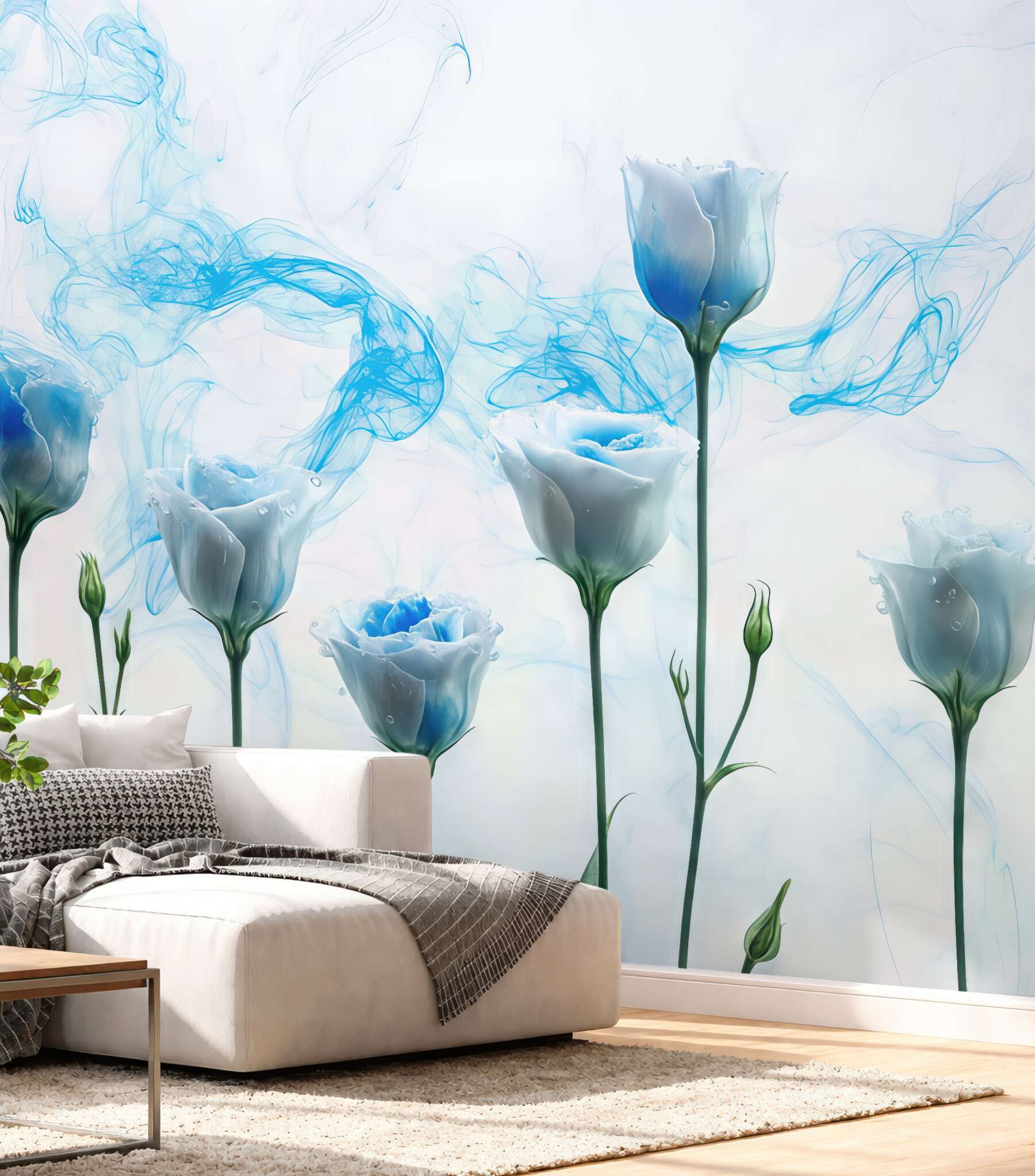 Fototapeta błękitne kwiaty w lekkiej abstrakcji