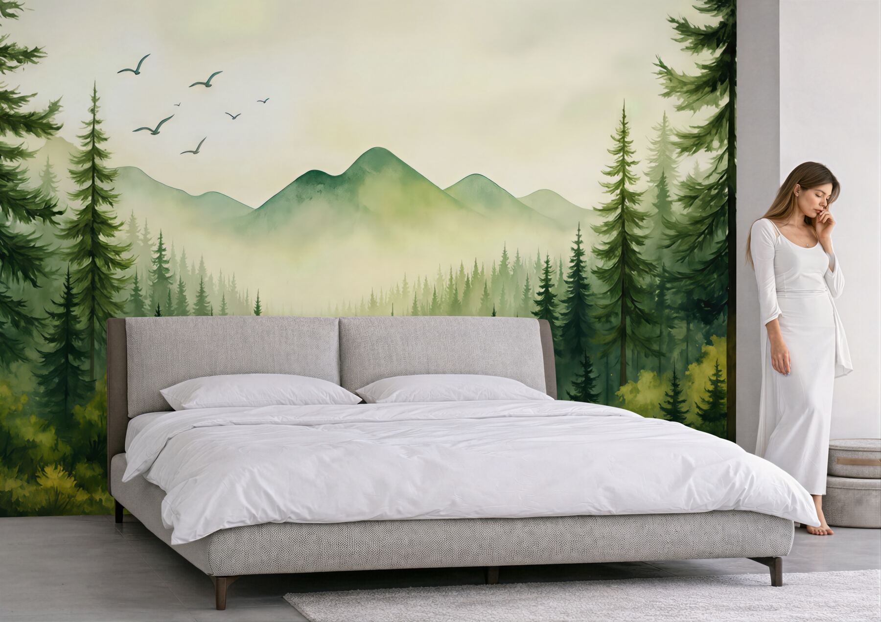 Fototapeta akwarelowy górski las we mgle