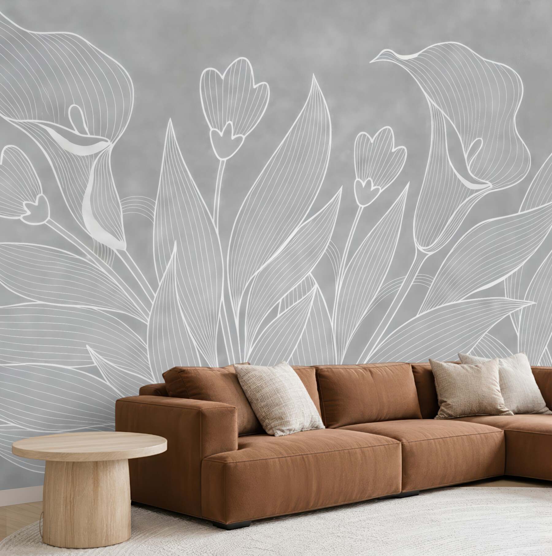 Fototapeta subtelne kwiaty line art na szarości