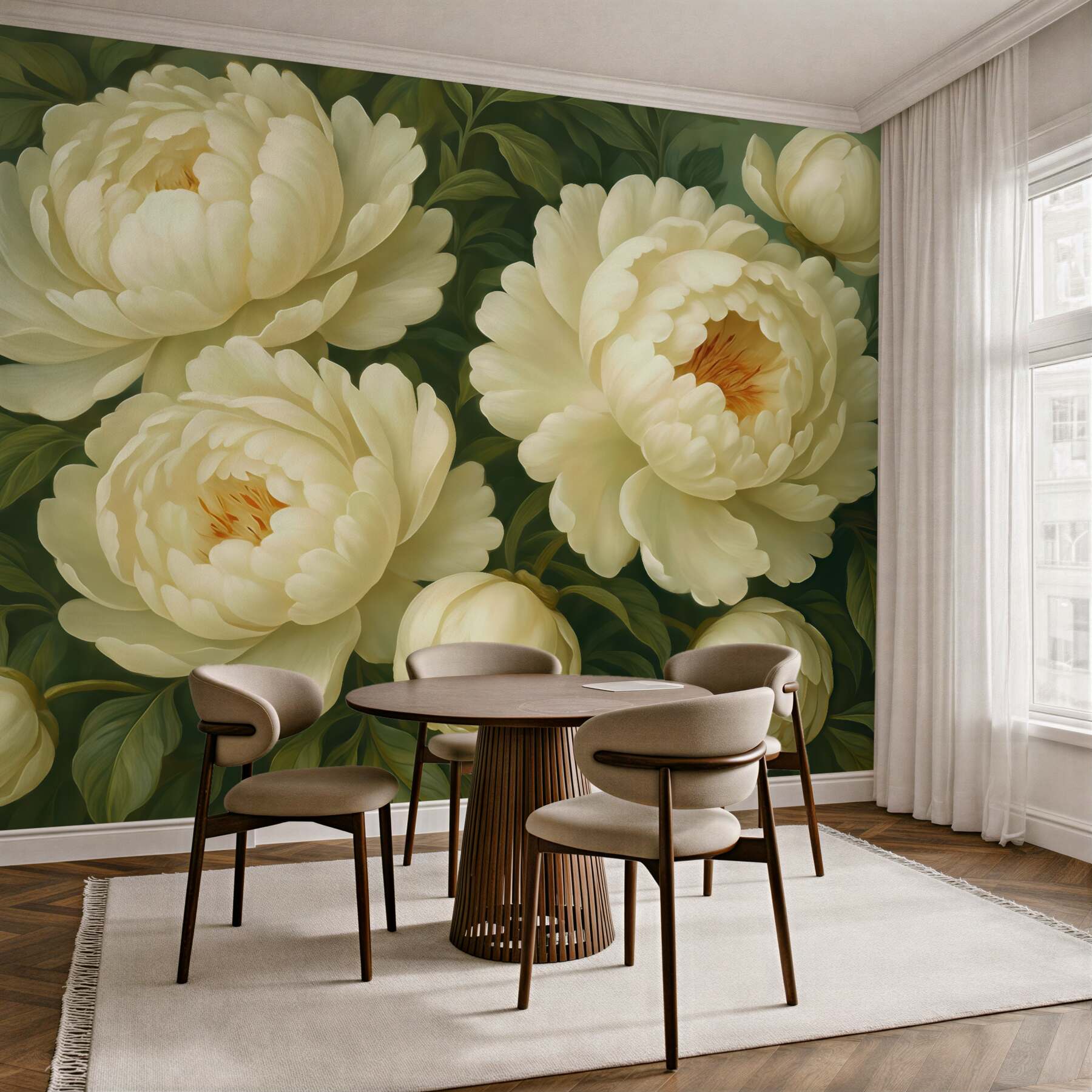 Fototapeta kremowe piwonie w malarskim stylu
