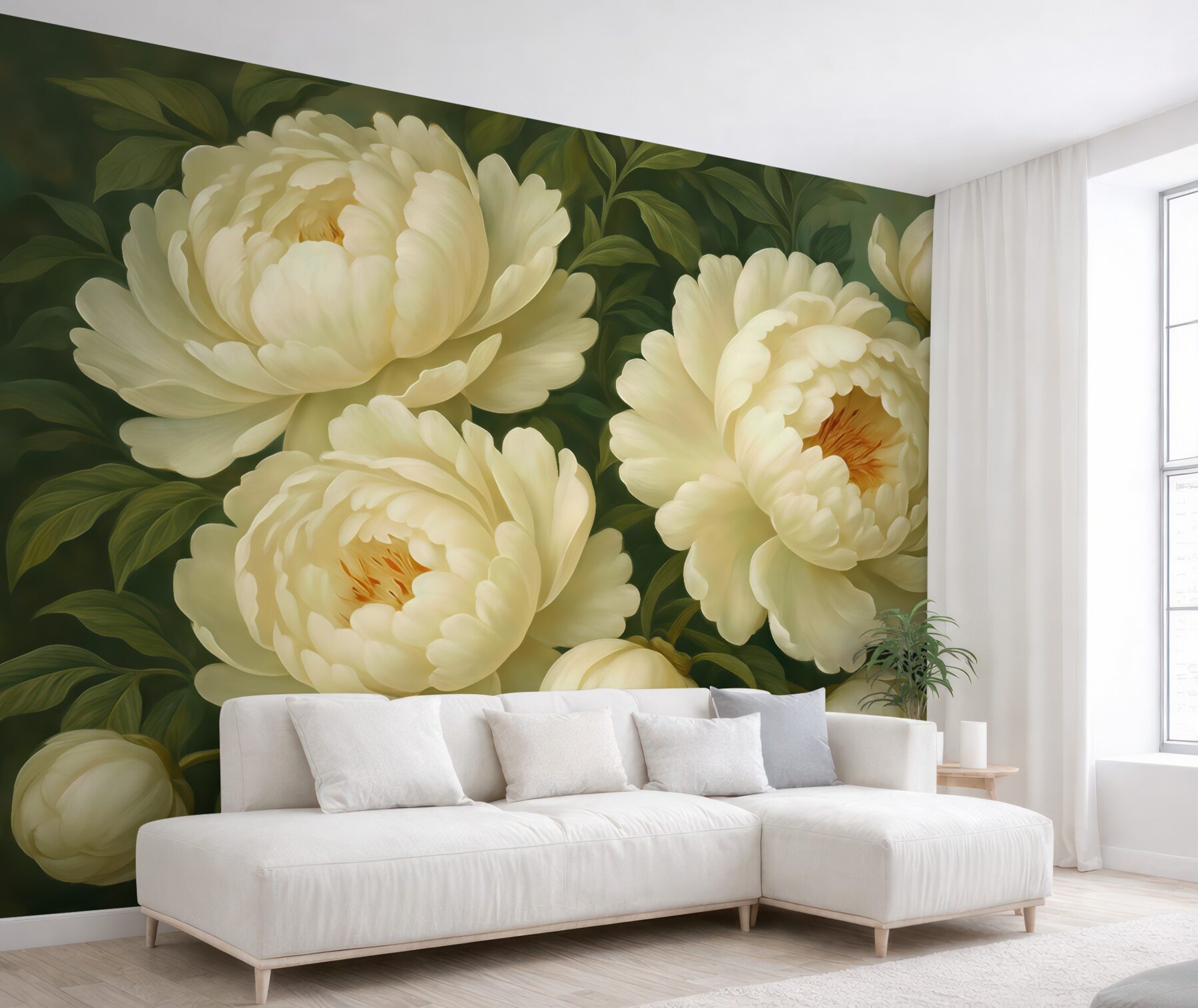 Fototapeta kremowe piwonie w malarskim stylu