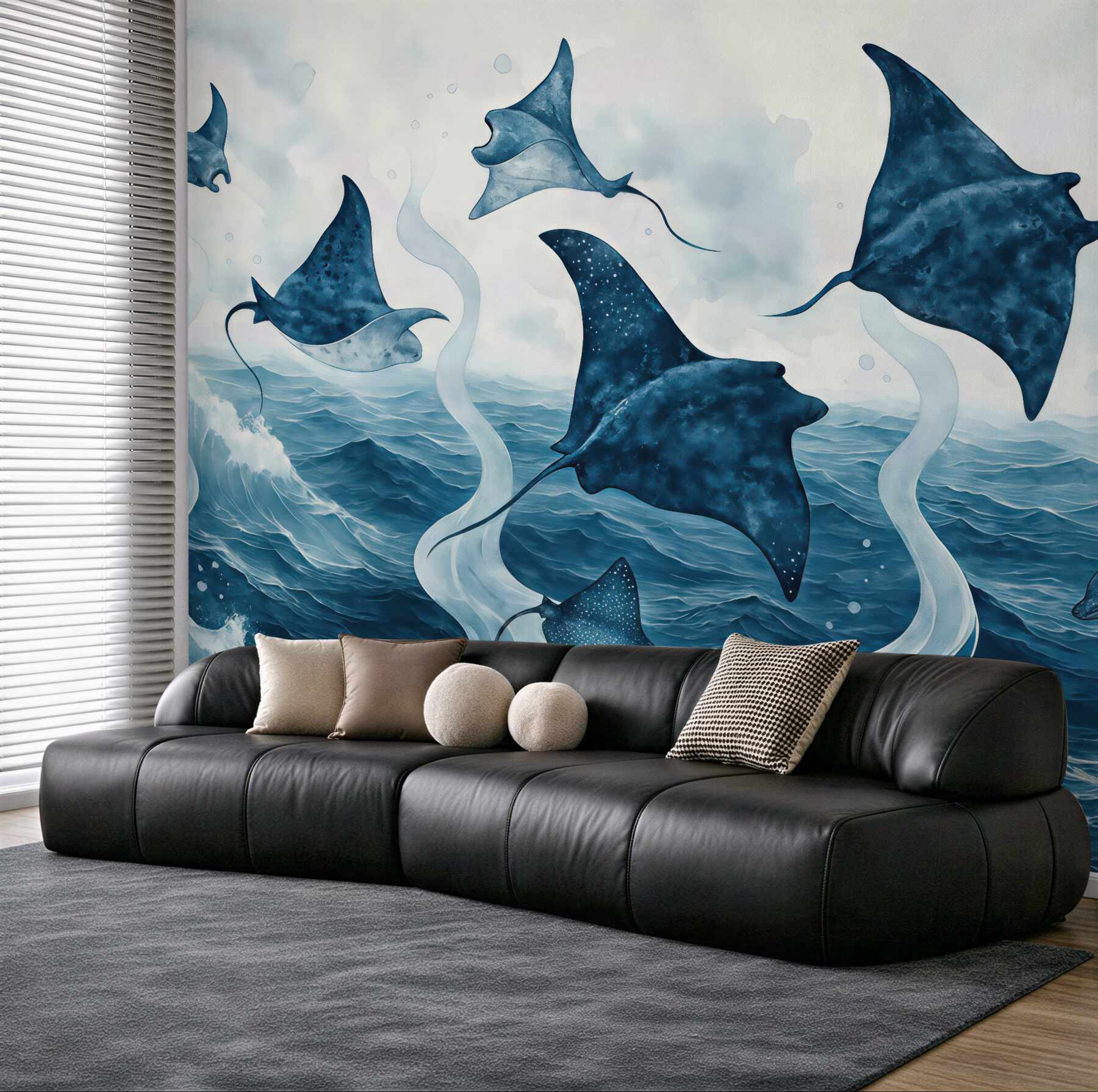 Fototapeta błękitne manty nad wzburzonym oceanem