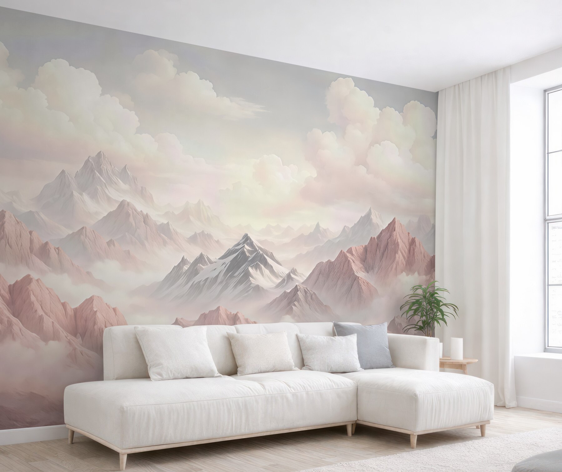 Fototapeta pastelowe góry w chmurach