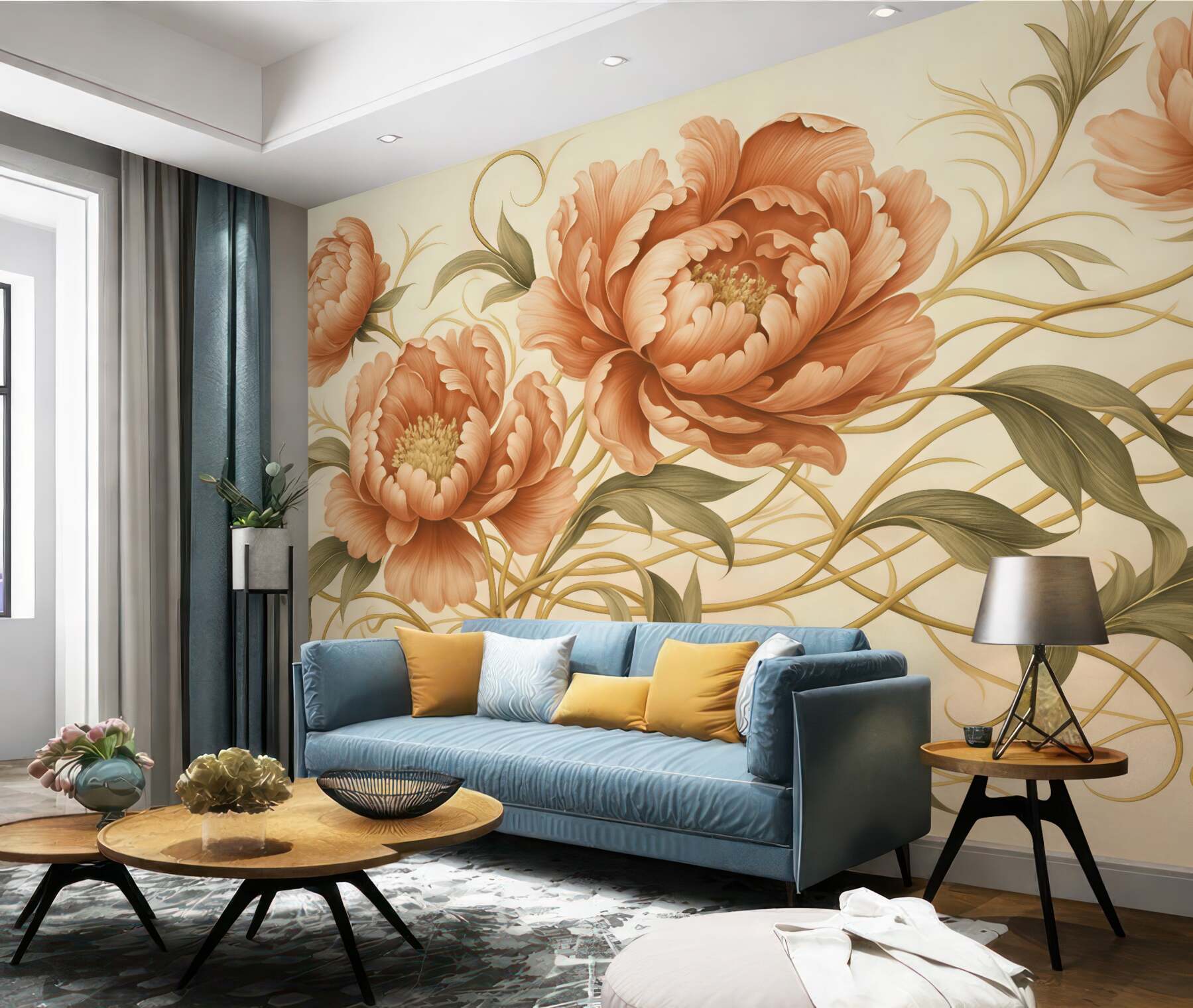 Fototapeta secesyjne piwonie w karmelowych tonach