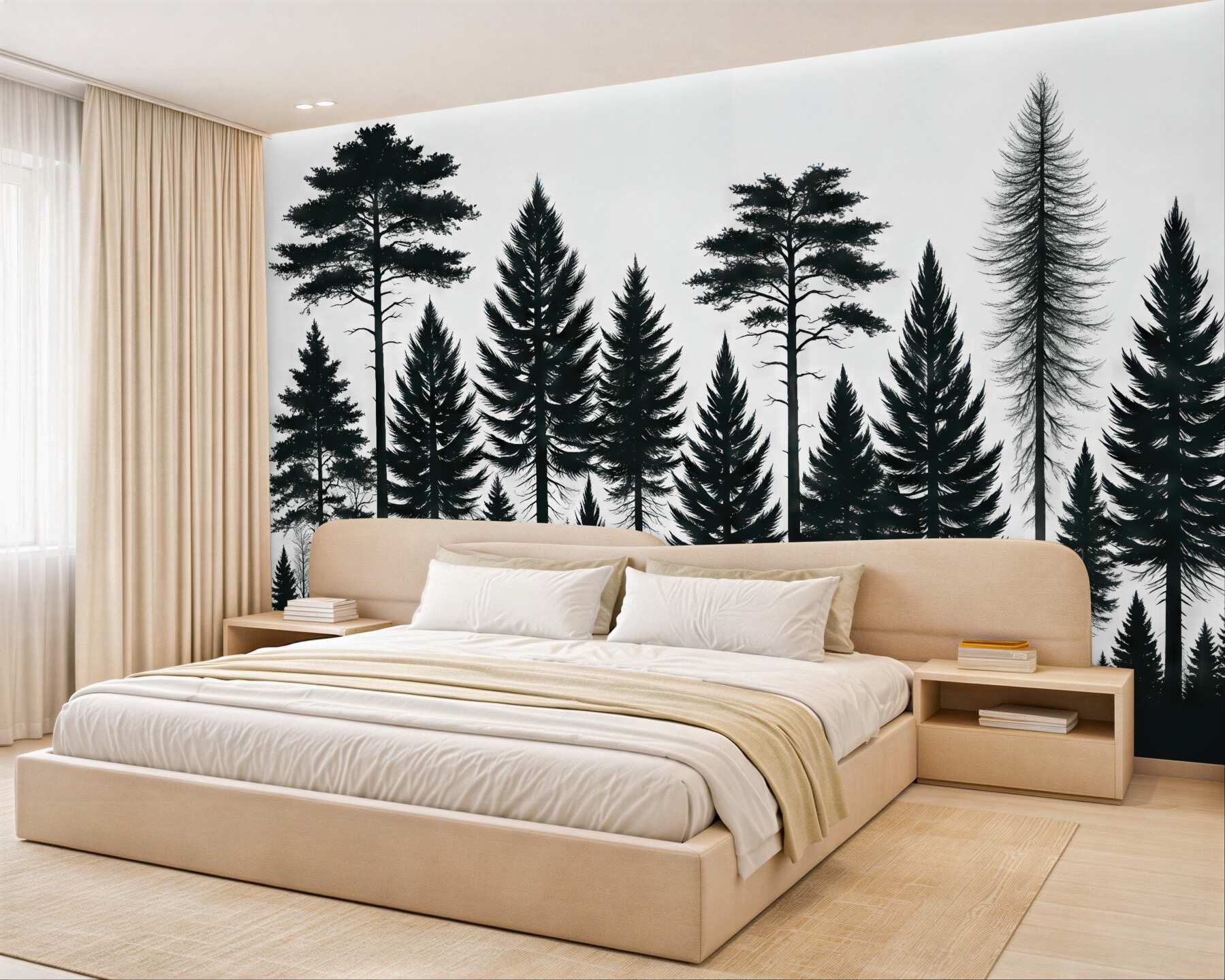 Fototapeta leśne sylwetki drzew w minimalistycznym stylu