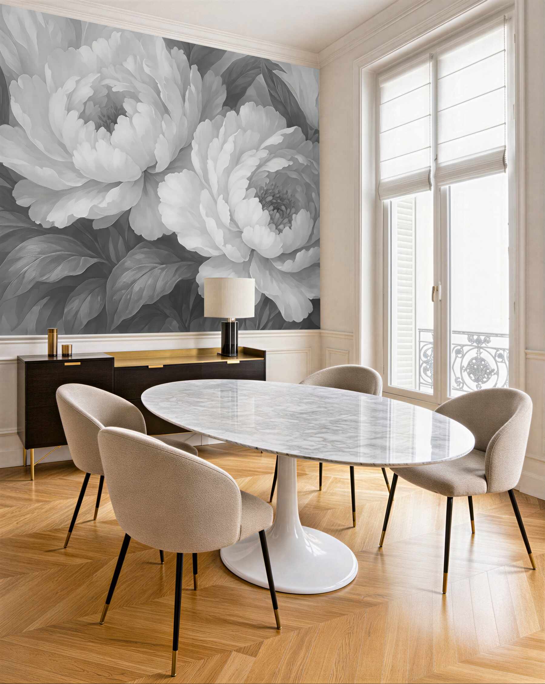 Fototapeta szare piwonie w eleganckim rozkwicie