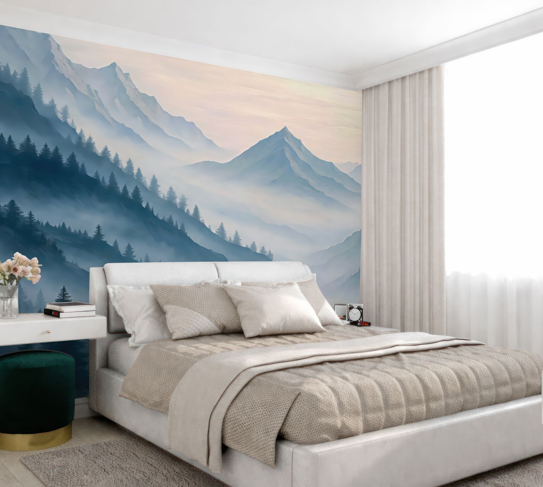 Fototapeta mglista dolina gór o świcie